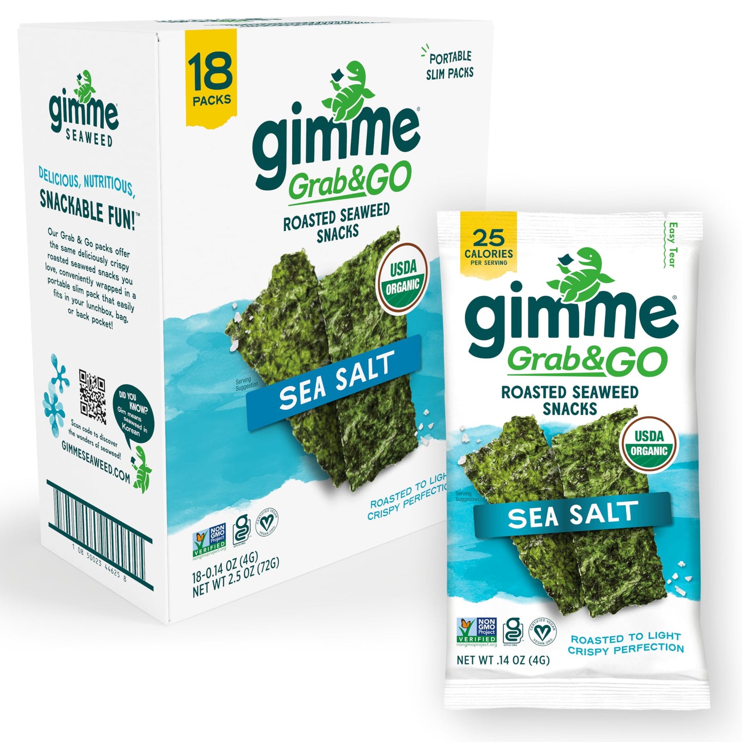 Gimme Seaweed Grab & Go Organic Premium Roasted Seaweed Snacks, Sea Salt & Avocado Oil, 5 Count Trayless, Keto, Vegan, Gluten-Free, Source of Omega3s, Healthy On-The-Go Snack for Kids & Adults - Collins Global Snack Store