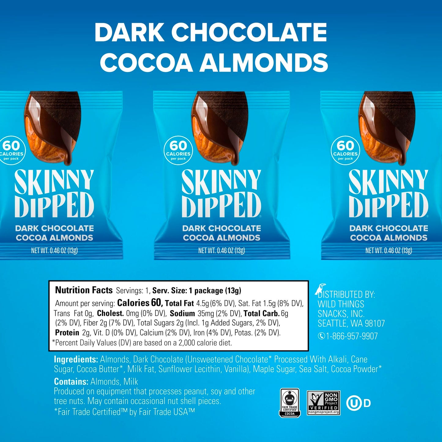 SkinnyDipped Snack Attack Minis Almond Variety Pack, Healthy Snack, Plant Protein, Gluten Free, 0.46 oz Mini Bags, Pack of 25 - Collins Global Snack Store