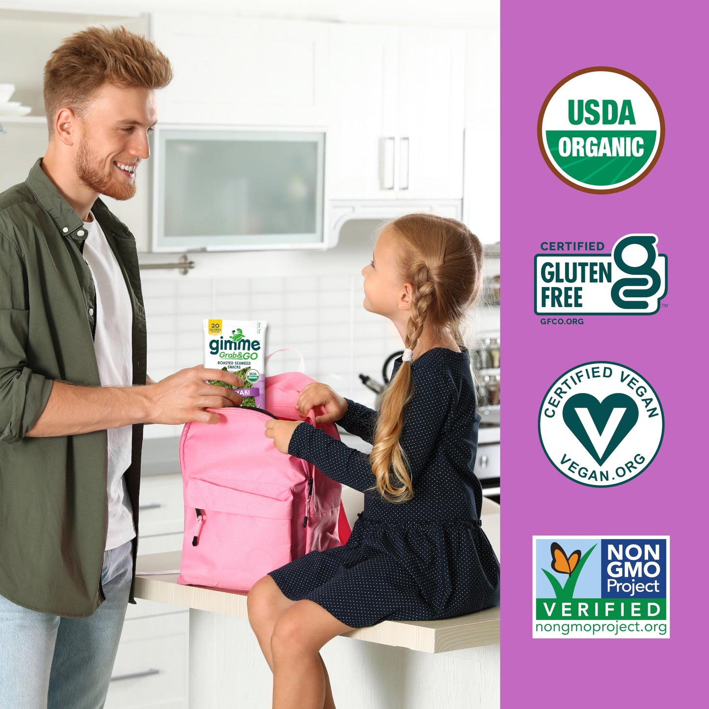 Gimme Seaweed Grab & Go Organic Premium Roasted Seaweed Snacks, Sea Salt & Avocado Oil, 5 Count Trayless, Keto, Vegan, Gluten-Free, Source of Omega3s, Healthy On-The-Go Snack for Kids & Adults - Collins Global Snack Store