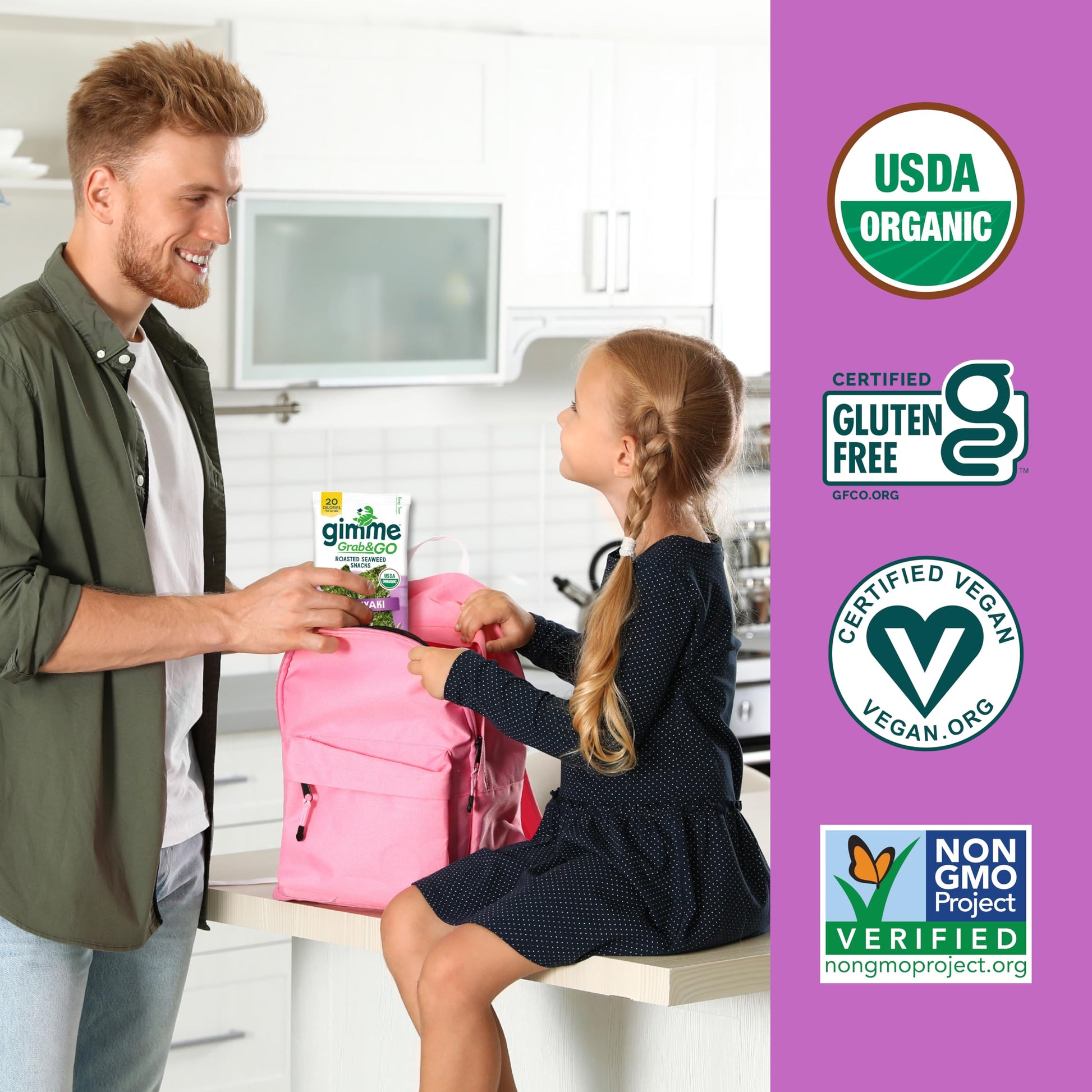 Gimme Seaweed Grab & Go Organic Premium Roasted Seaweed Snacks, Sea Salt & Avocado Oil, 5 Count Trayless, Keto, Vegan, Gluten-Free, Source of Omega3s, Healthy On-The-Go Snack for Kids & Adults - Collins Global Snack Store