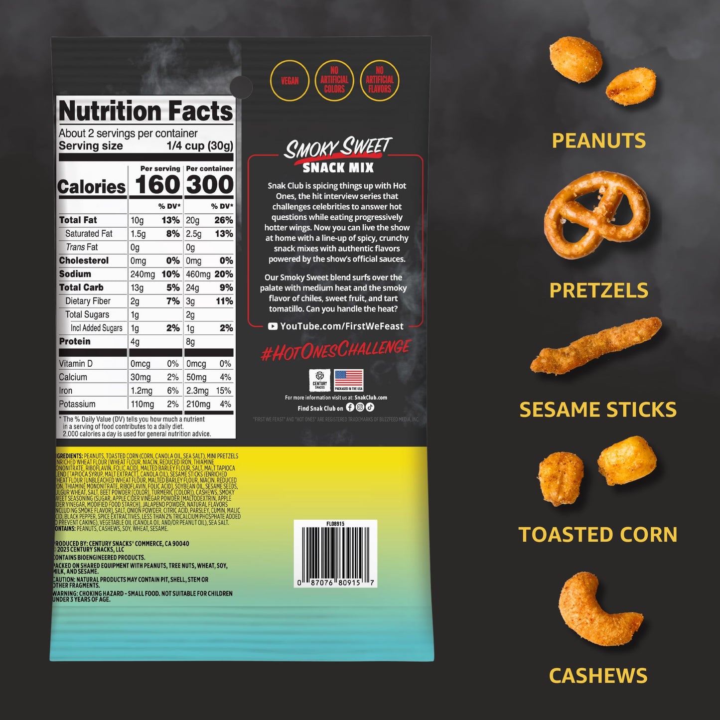 Trending Snak Club x Hot Ones Hot Habanero Snack Mix, Spicy Snacks with Peanuts, Pretzels, Sesame Sticks, Toasted Corn & Cashews, Inspired by Hot Ones Hot Sauce, 10 oz Bag