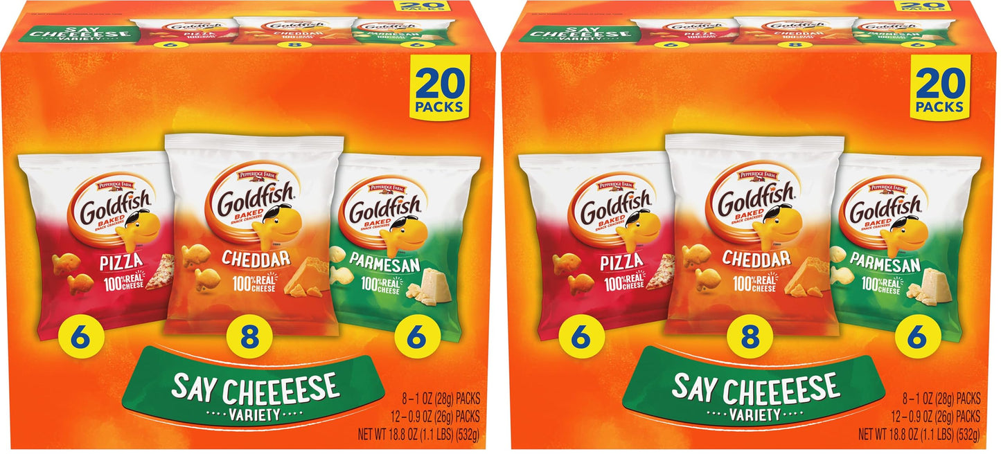 Goldfish Crackers Big Smiles Variety Pack with Cheddar, Colors, and Pretzels, Snack Packs, 30 Ct