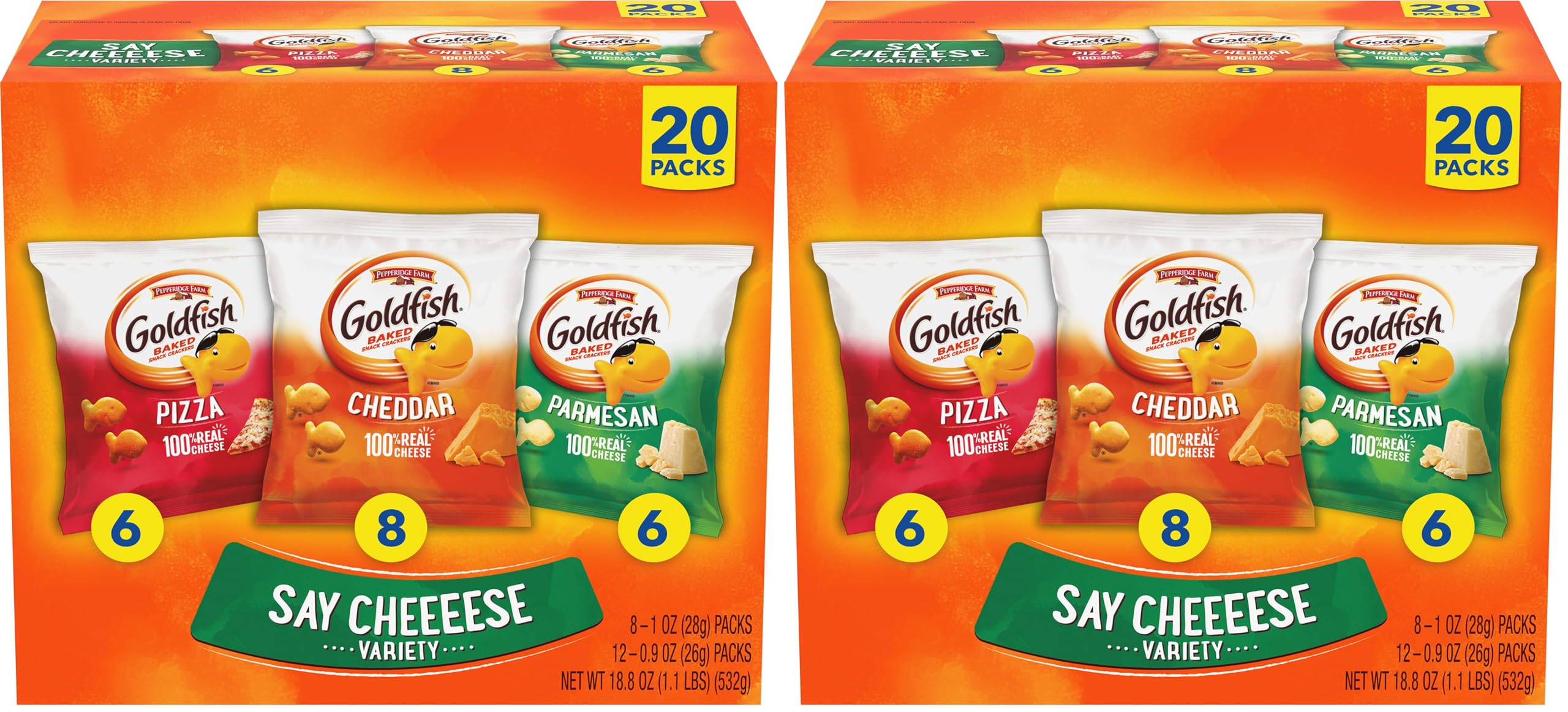 Goldfish Crackers Big Smiles Variety Pack | Cheddar, Colors &amp; Pretzels | 30 Snack Packs