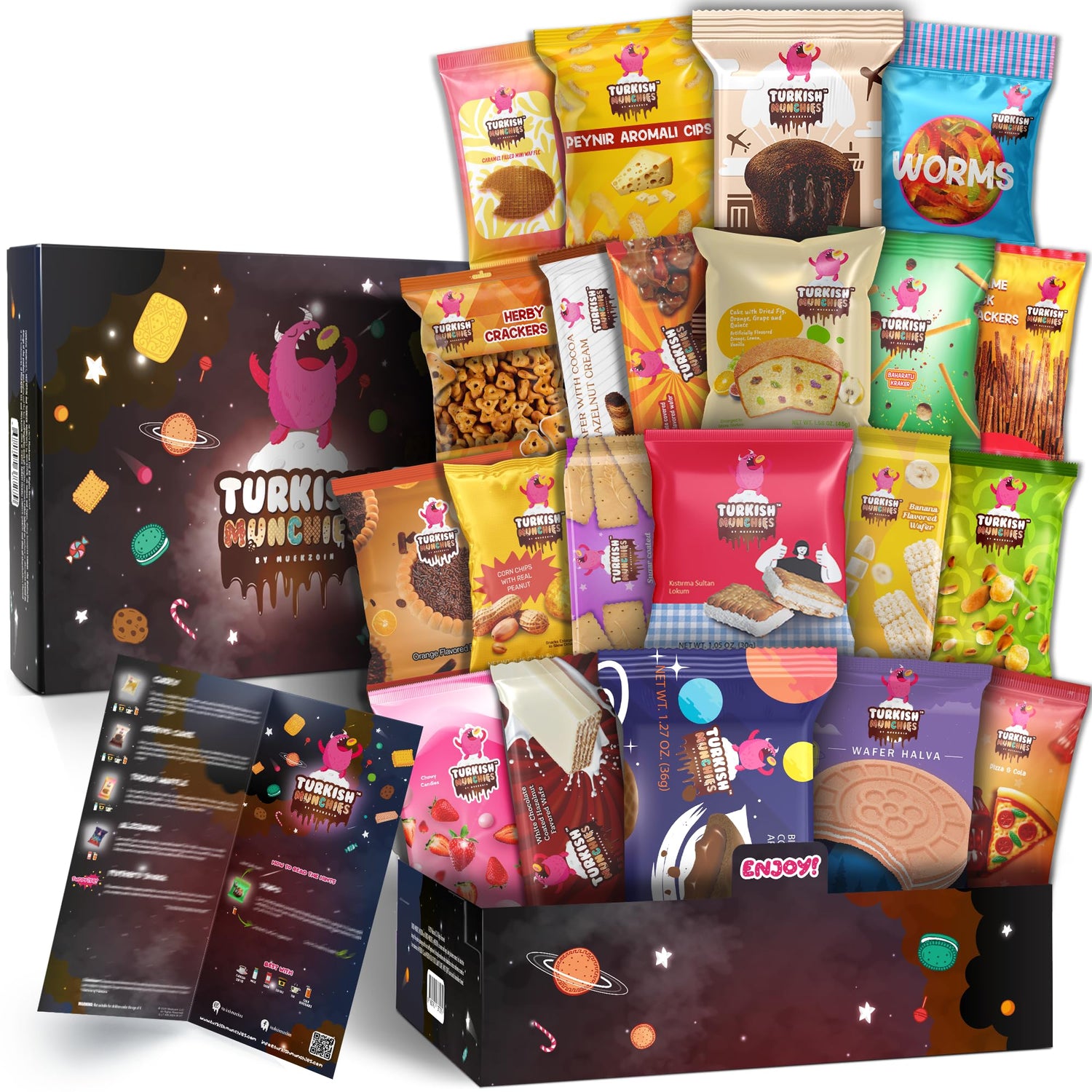 Turkish Munchies by Muekzoin Midi International Snack Box | Premium and Exotic Foreign Unique Snack Food Gifts Included | Try Extraordinary Turkish Gourmet Snacks | Candies from Around the World | Fantastic Space Themed Box | 12 Full-Size Snacks - Collins Global Snack Store
