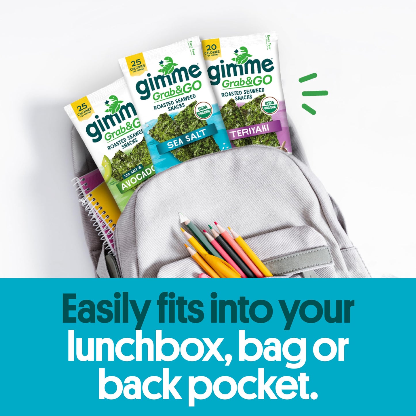 Gimme Seaweed Grab & Go Organic Premium Roasted Seaweed Snacks, Sea Salt & Avocado Oil, 5 Count Trayless, Keto, Vegan, Gluten-Free, Source of Omega3s, Healthy On-The-Go Snack for Kids & Adults - Collins Global Snack Store