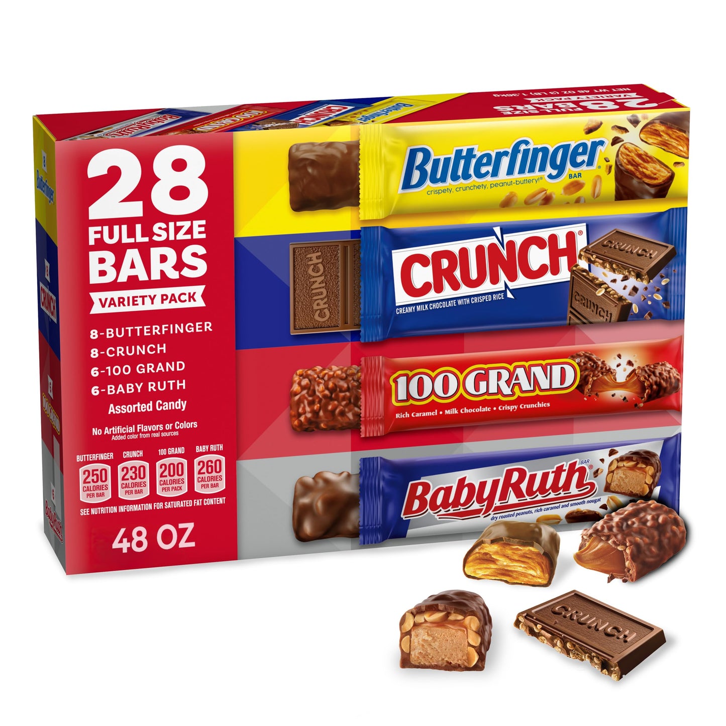 Butterfinger, CRUNCH, Baby Ruth, 100 Grand, Assorted Bulk Candy Bar Variety Pack Full Size, 28-Count, 48 oz - Collins Global Snack Store