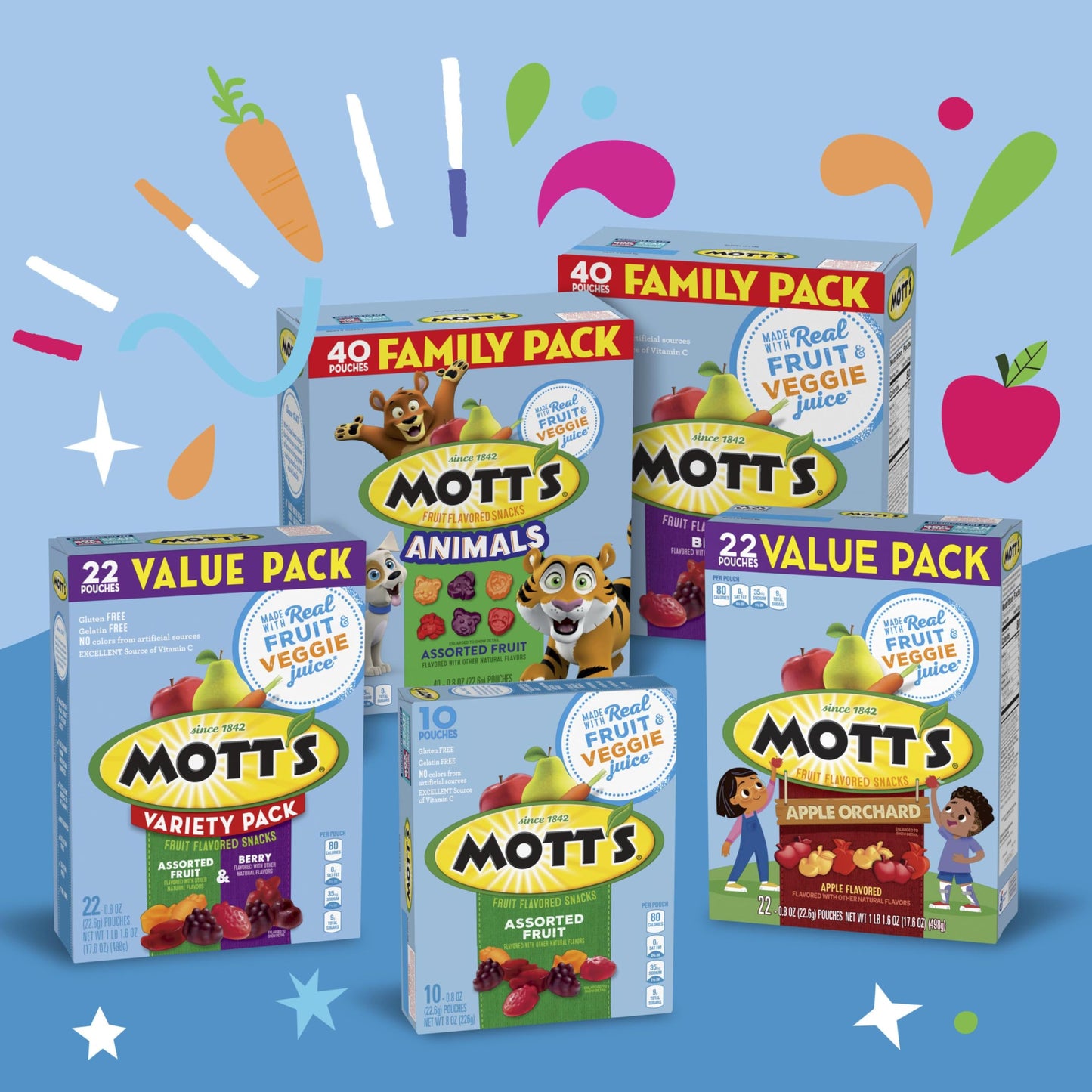 Mott's Fruit Flavored Snacks, Assorted Fruit, Gluten Free Snack, Family Pack, 40 Ct, 32 oz - Collins Global Snack Store