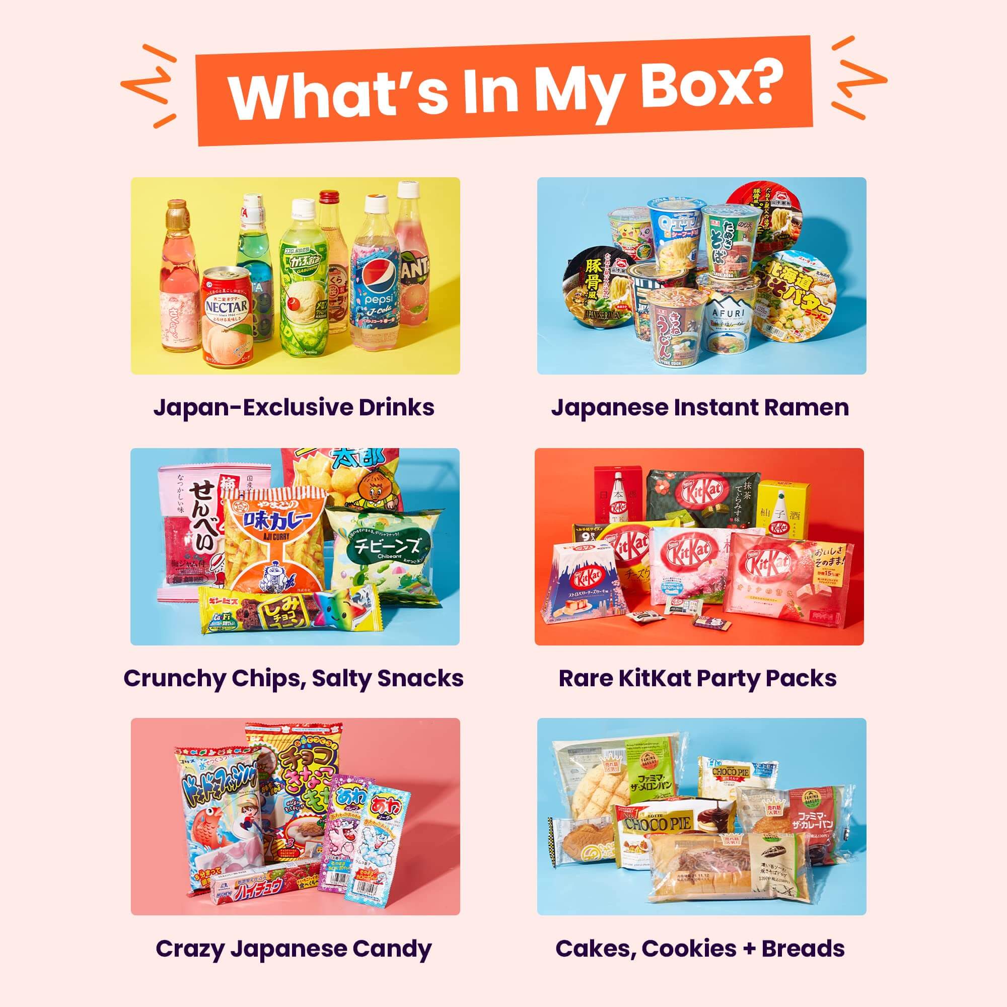 Viral TikTok TokyoTreat Premium snack box contents including exclusive drinks, ramen, chips, and candy.
