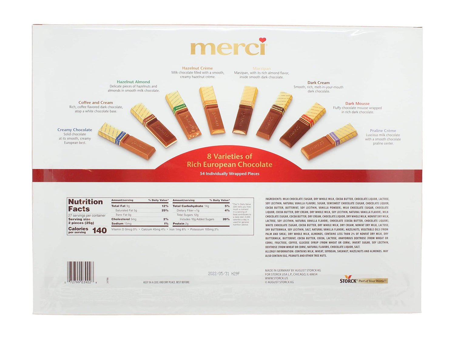 Merci German Chocolates Gift Box featuring 8 varieties of rich European chocolate.