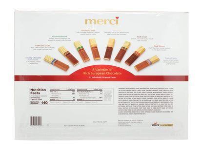 Merci German Chocolates Gift Box featuring 8 varieties of rich European chocolate.