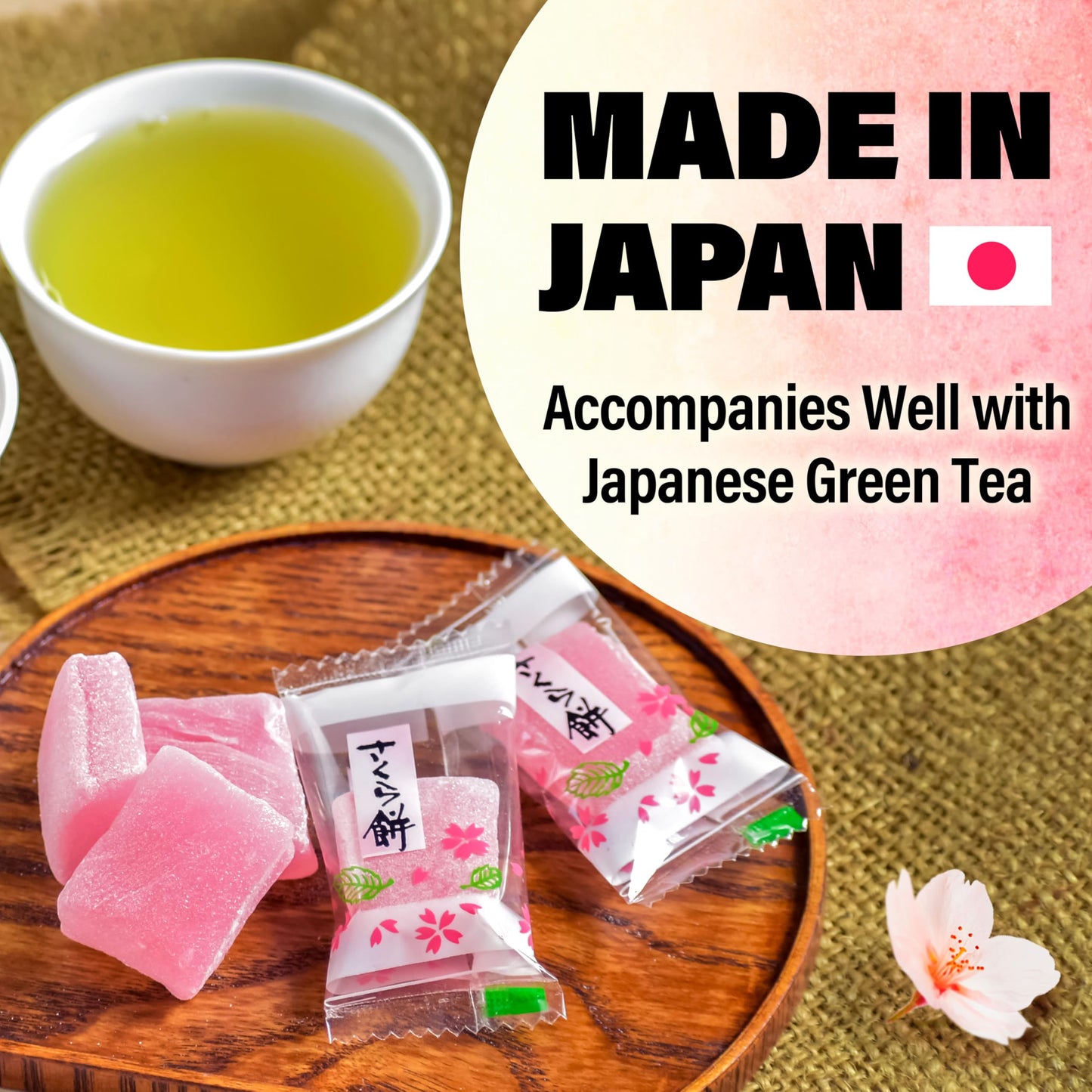 YAMASAN KYOTO UJI Japanese Sakura Mochi Candies, Real Traditional Cherry blossom Rice Cakes, 300g/10.58oz, Japanese Snacks, Japanese Candy, Individually Wrapped - Collins Global Snack Store