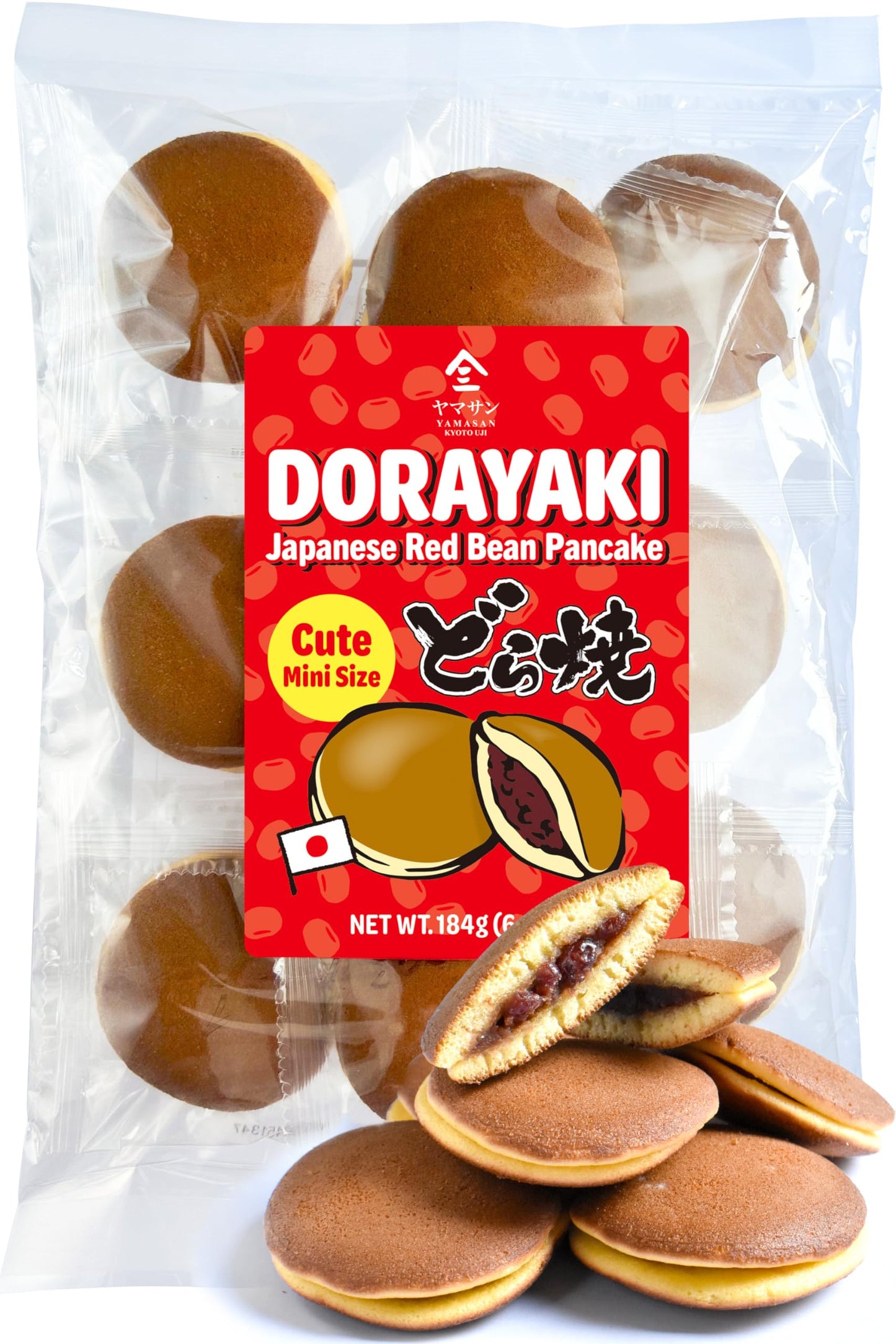 YAMASAN KYOTO UJI Dorayaki Japanese Red Bean Pancake, Traditional Japanese Wagashi Sweets, Cute Mini Size, Individually Wrapped, No Coloring, Made in Japan 184g/6.49oz - Collins Global Snack Store