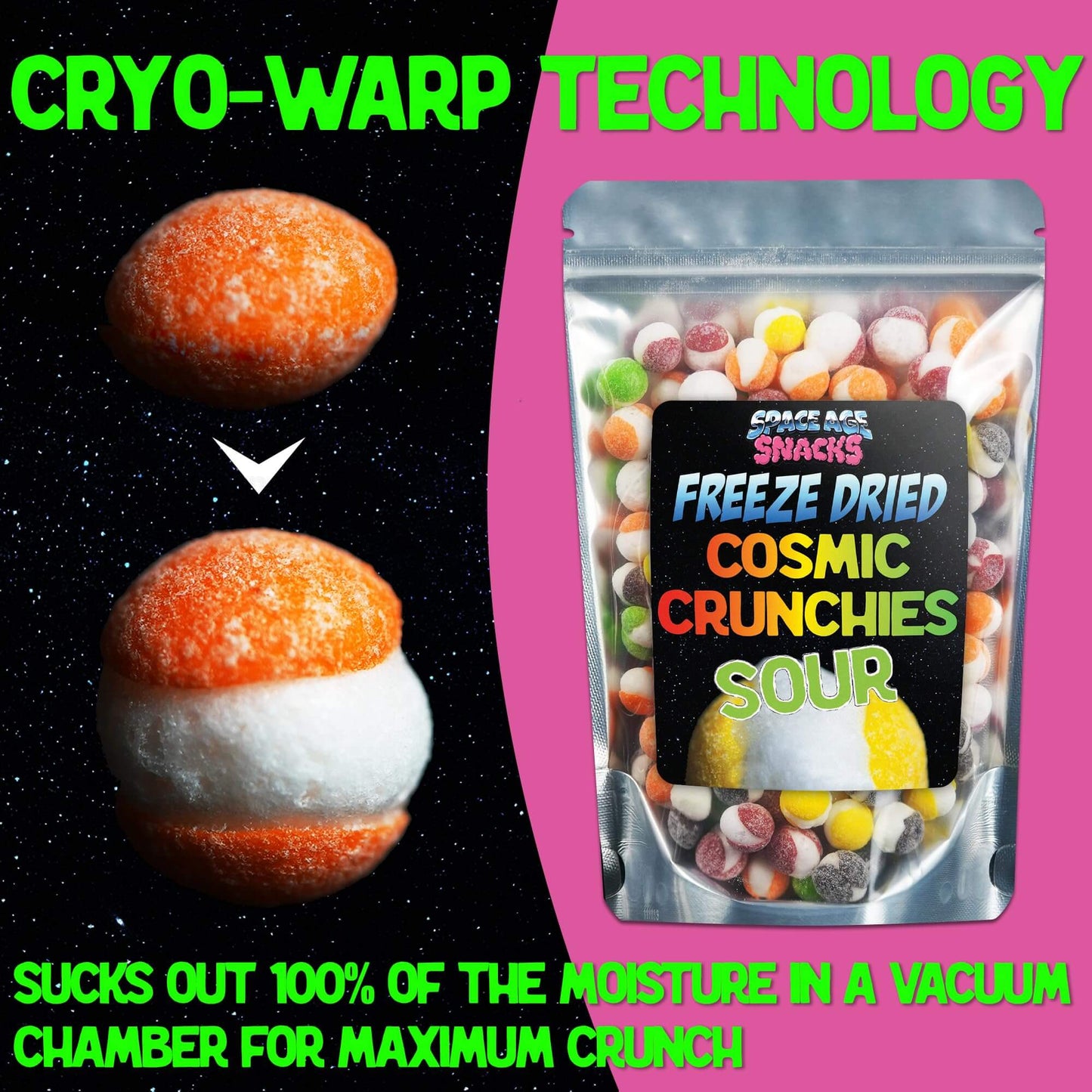 Premium Freeze Dried Candy - 4 Ounce Original Cosmic Crunchies Freeze Dried Candy Shipped in Box for Extra Protection - Space Age Snacks Freeze Dry Crunchies for All Ages - Collins Global Snack Store