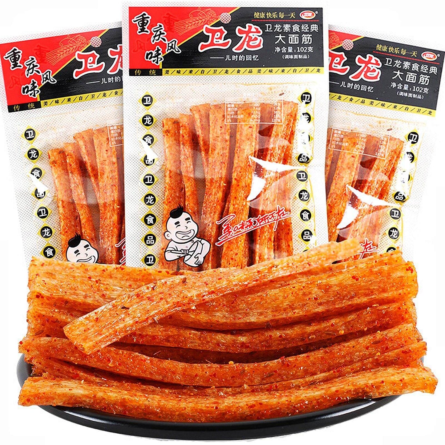 Chinese Spicy Latiao Gluten Strips - Authentic Vegan Snack 3-Pack