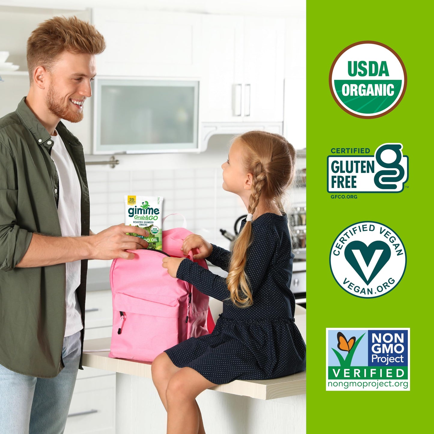 Gimme Seaweed Grab & Go Organic Premium Roasted Seaweed Snacks, Sea Salt & Avocado Oil, 5 Count Trayless, Keto, Vegan, Gluten-Free, Source of Omega3s, Healthy On-The-Go Snack for Kids & Adults - Collins Global Snack Store