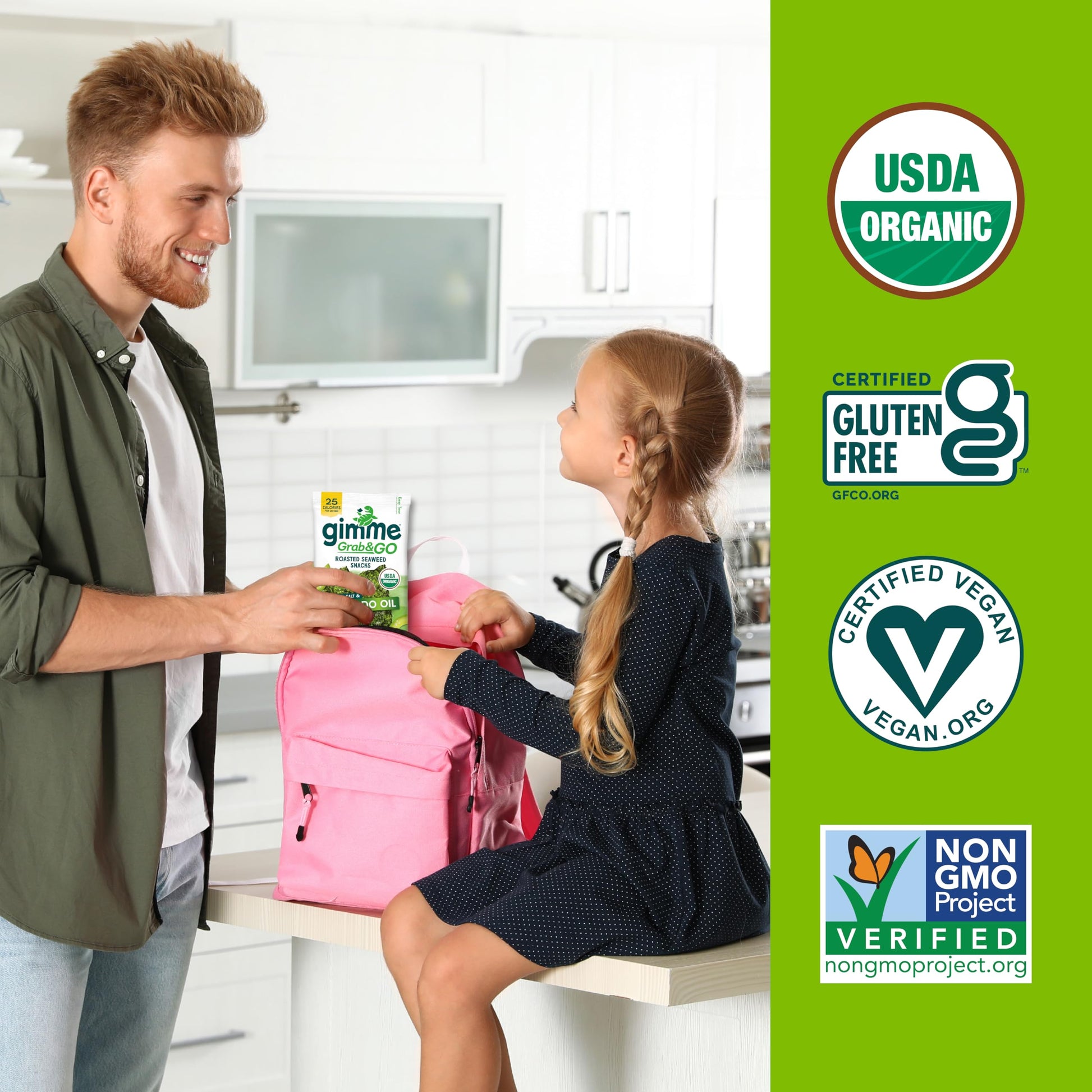 Gimme Seaweed Grab & Go Organic Premium Roasted Seaweed Snacks, Sea Salt & Avocado Oil, 5 Count Trayless, Keto, Vegan, Gluten-Free, Source of Omega3s, Healthy On-The-Go Snack for Kids & Adults - Collins Global Snack Store