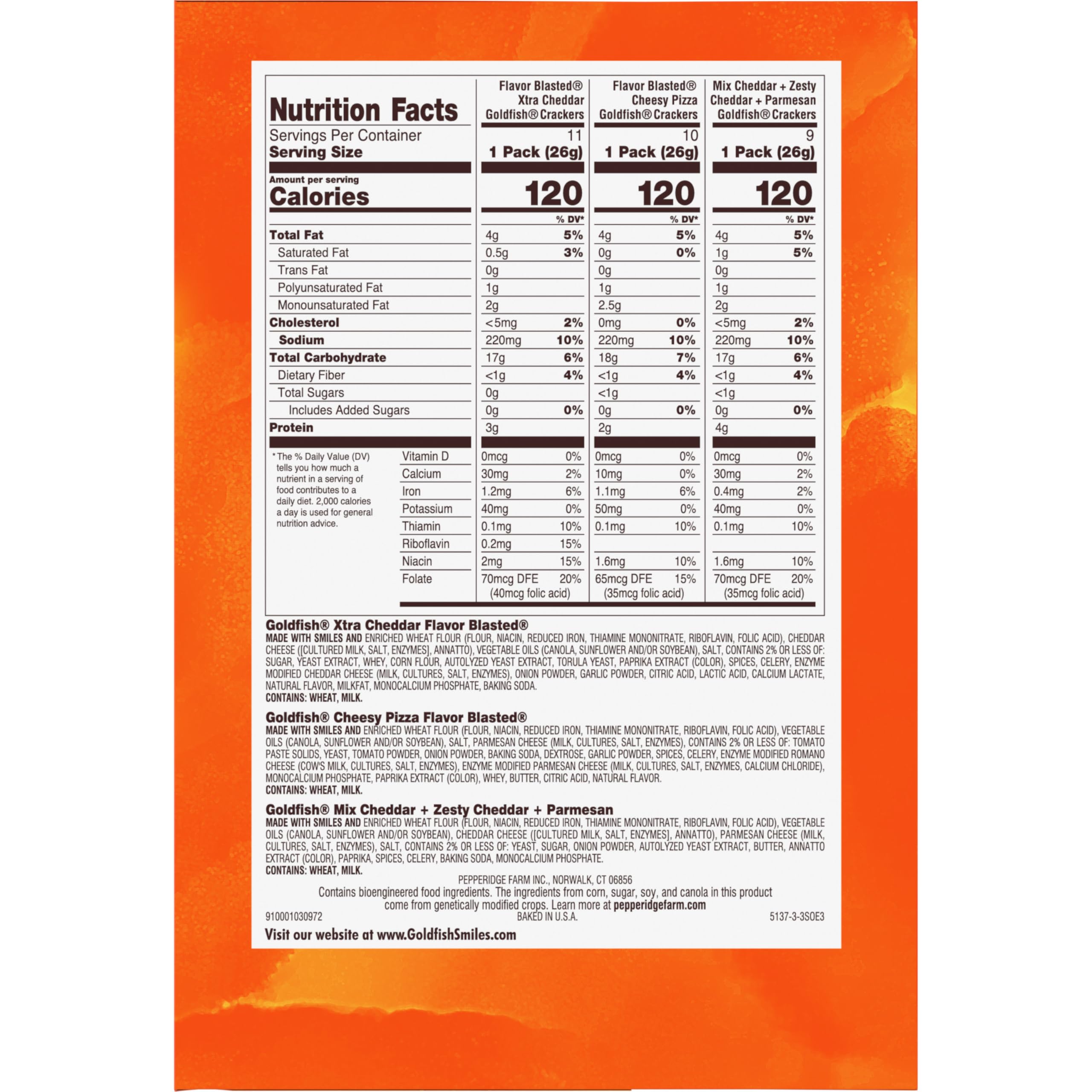 Goldfish Crackers Big Smiles Variety Pack with Cheddar, Colors, and Pretzels, Snack Packs, 30 Ct - Collins Global Snack Store