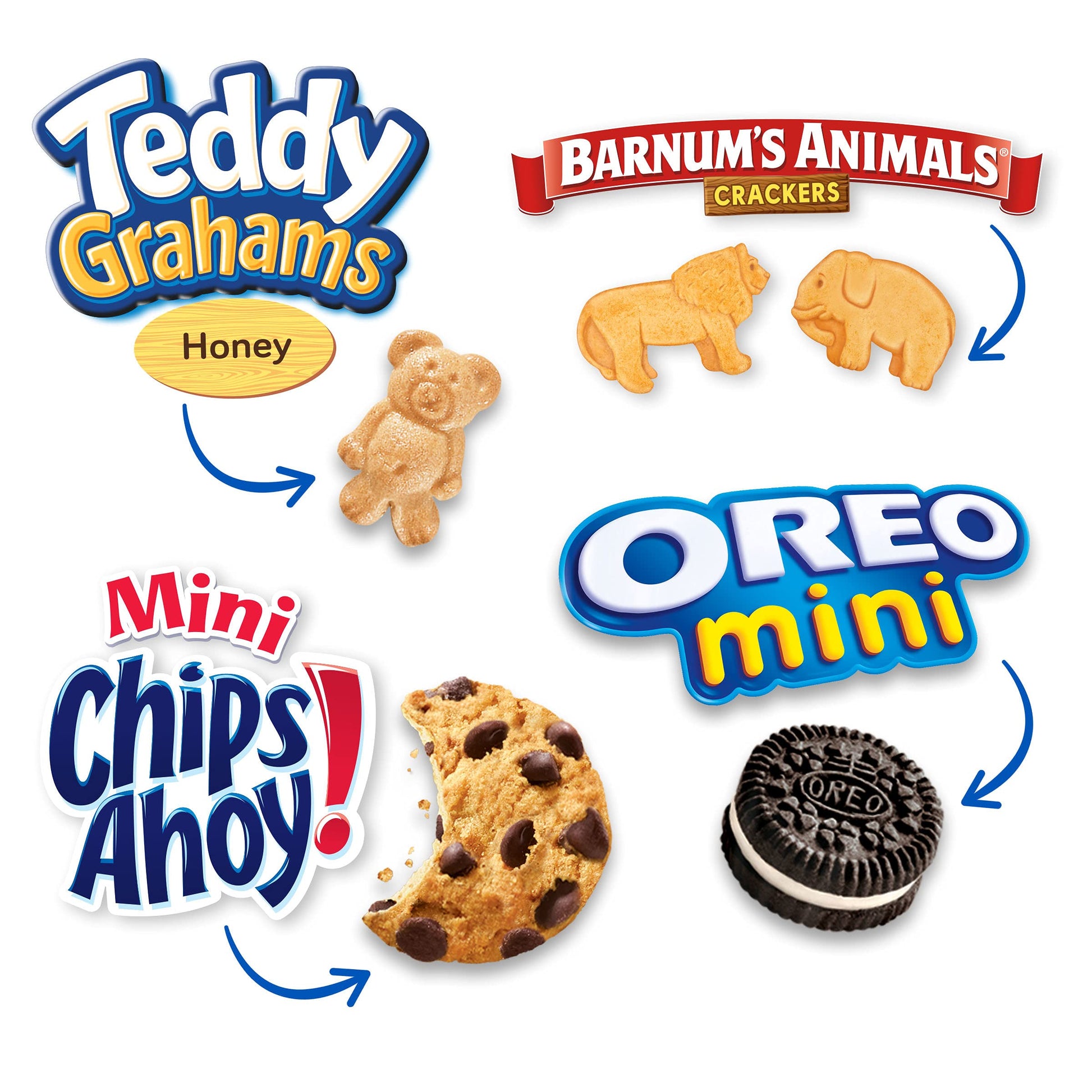 Nabisco Team Favorites Variety Pack, OREO Mini, CHIPS AHOY! Mini, Teddy Grahams Honey & Barnum's Animal Crackers, School Snacks, 30 Snack Packs - Collins Global Snack Store