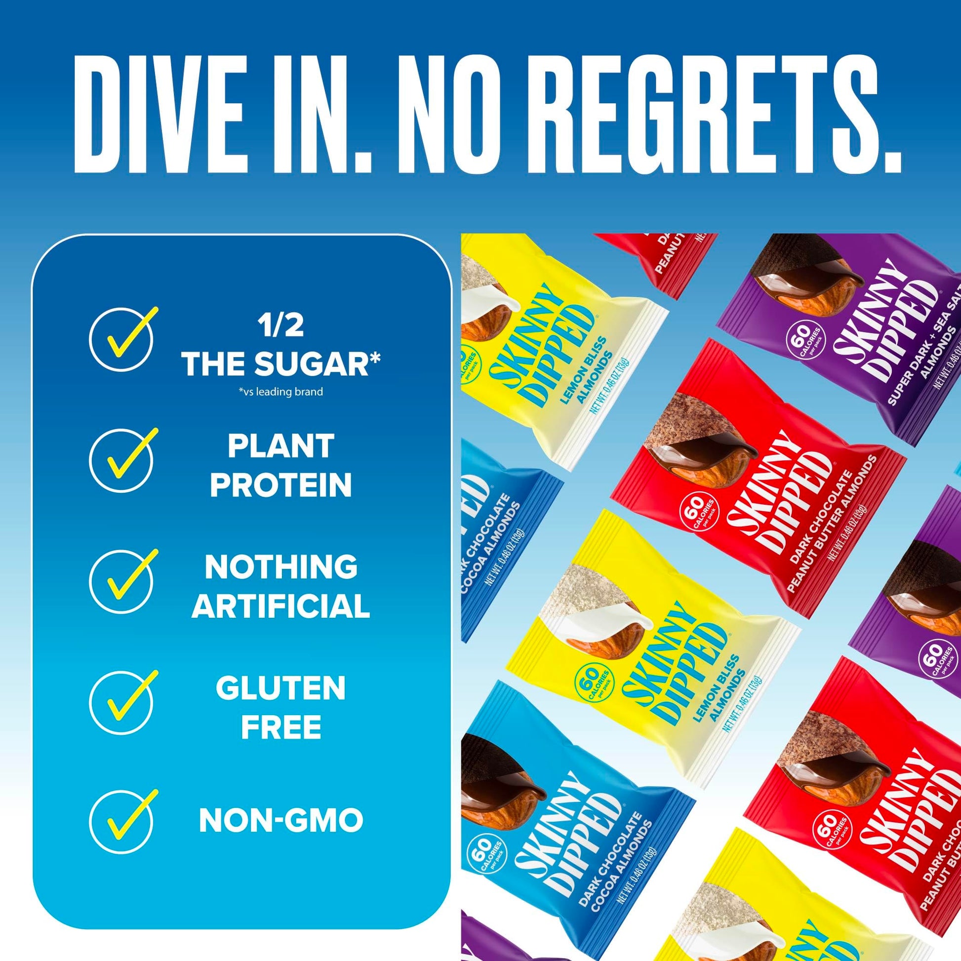 SkinnyDipped Snack Attack Minis Almond Variety Pack, Healthy Snack, Plant Protein, Gluten Free, 0.46 oz Mini Bags, Pack of 25 - Collins Global Snack Store