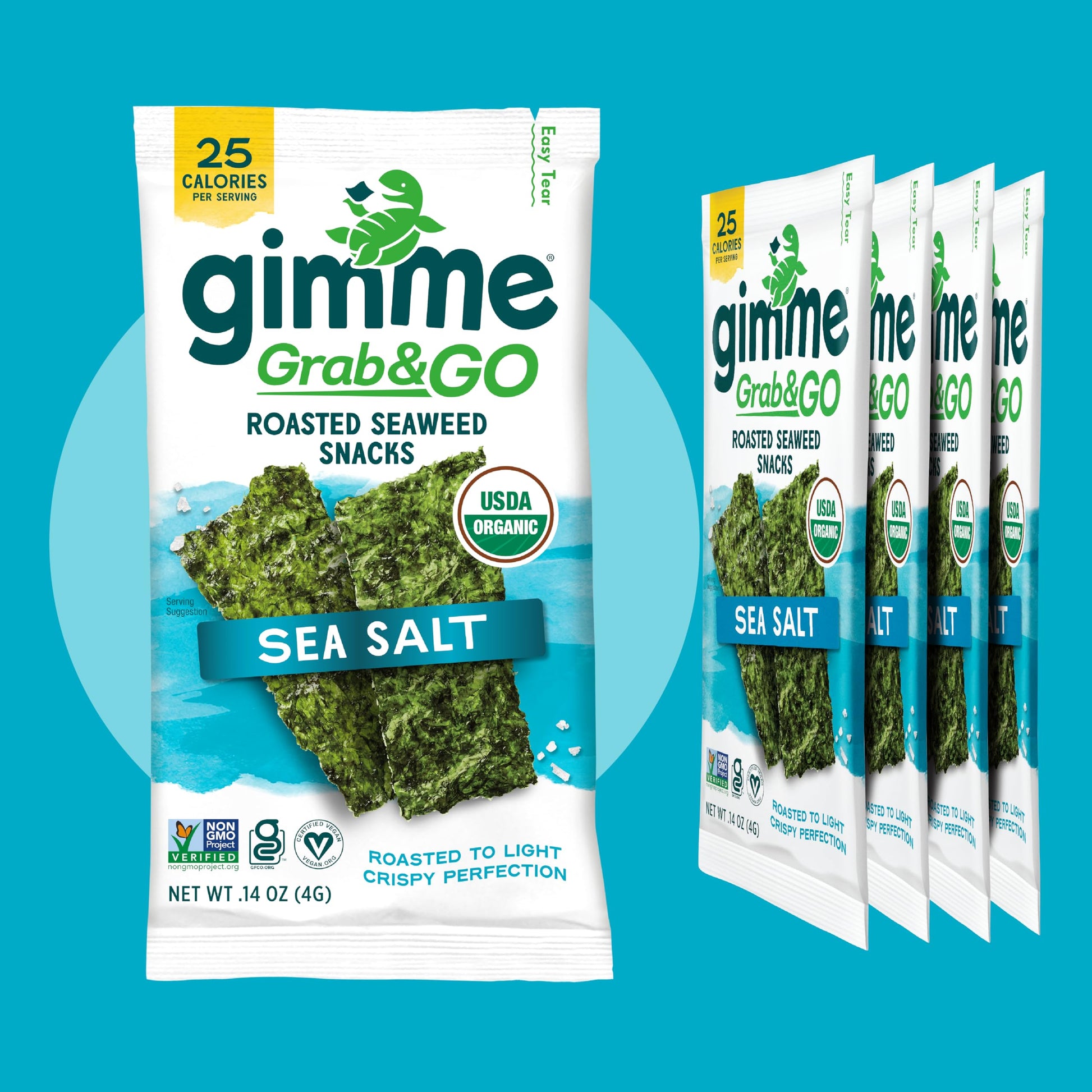 Gimme Seaweed Grab & Go Organic Premium Roasted Seaweed Snacks, Sea Salt & Avocado Oil, 5 Count Trayless, Keto, Vegan, Gluten-Free, Source of Omega3s, Healthy On-The-Go Snack for Kids & Adults - Collins Global Snack Store