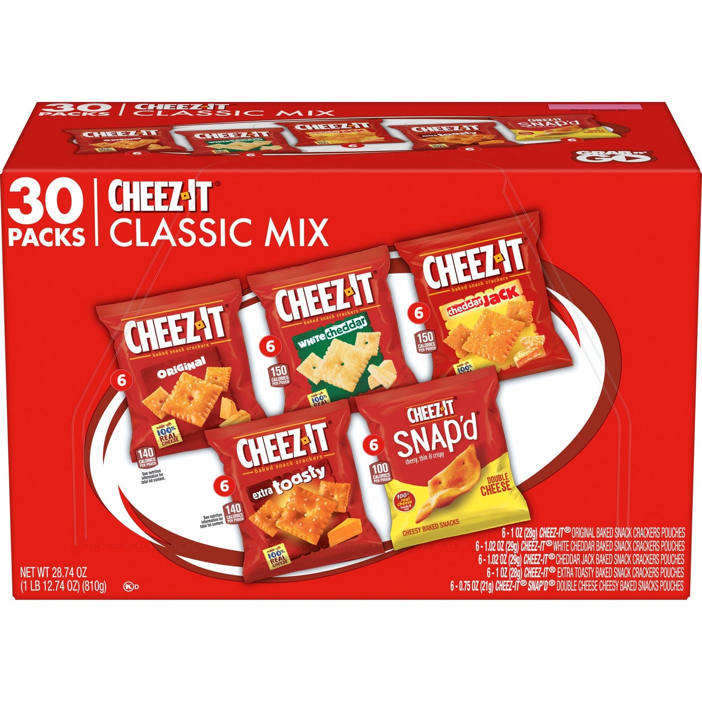 Cheez-It Cheese Crackers, Baked Snack Crackers, Lunch Snacks, Variety Pack, 12.1oz Box (12 Packs) - Collins Global Snack Store