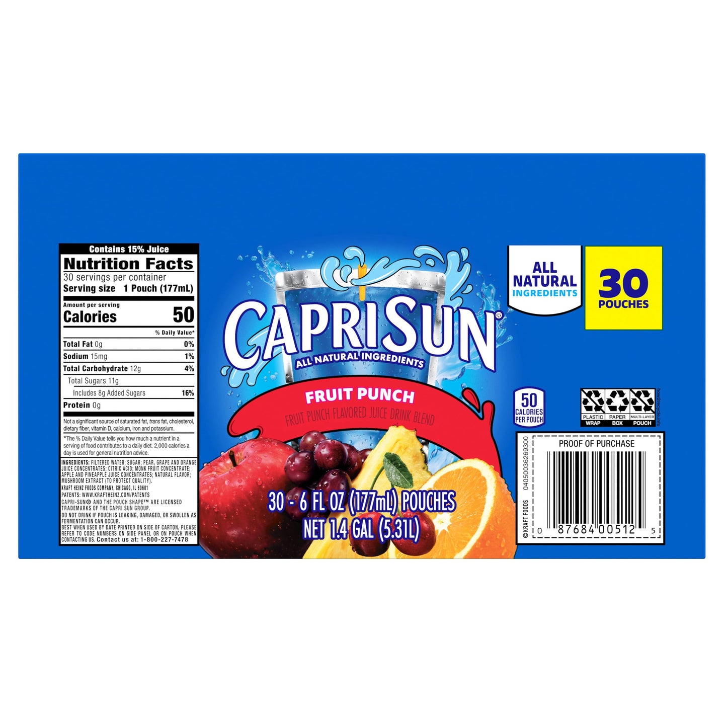 Capri Sun Fruit Punch, Strawberry Kiwi and Pacific Cooler Flavored Juice Drink Blend Variety Pack, 30 ct Box, 6 fl oz Pouches - Collins Global Snack Store