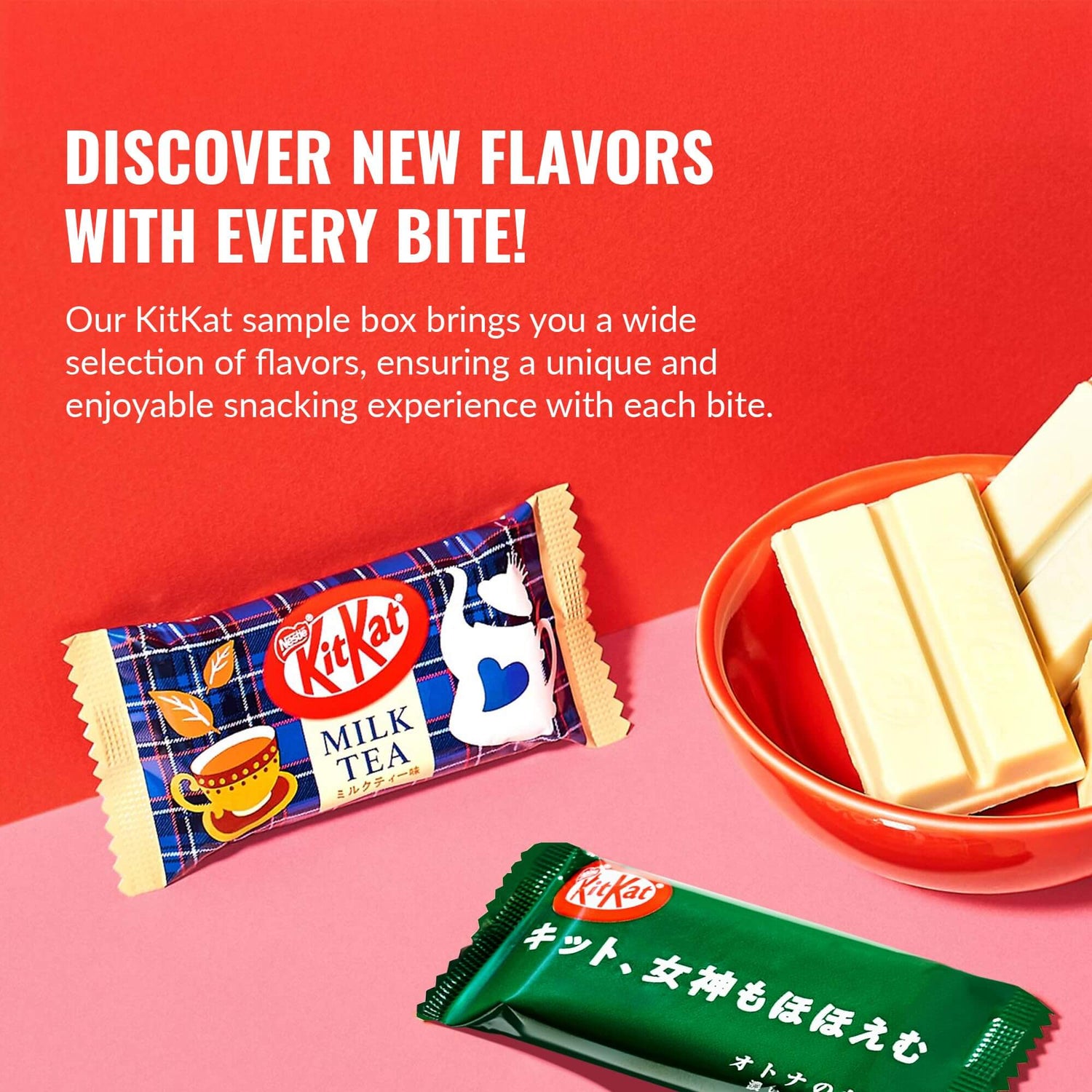 Viral Japanese KitKat Variety Pack showcasing Milk Tea flavor with assorted KitKat bars for a unique snacking experience.