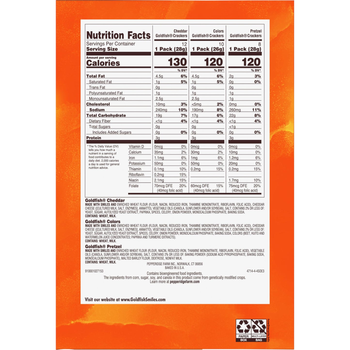 Goldfish Crackers Big Smiles Variety Pack with Cheddar, Colors, and Pretzels, Snack Packs, 30 Ct - Collins Global Snack Store