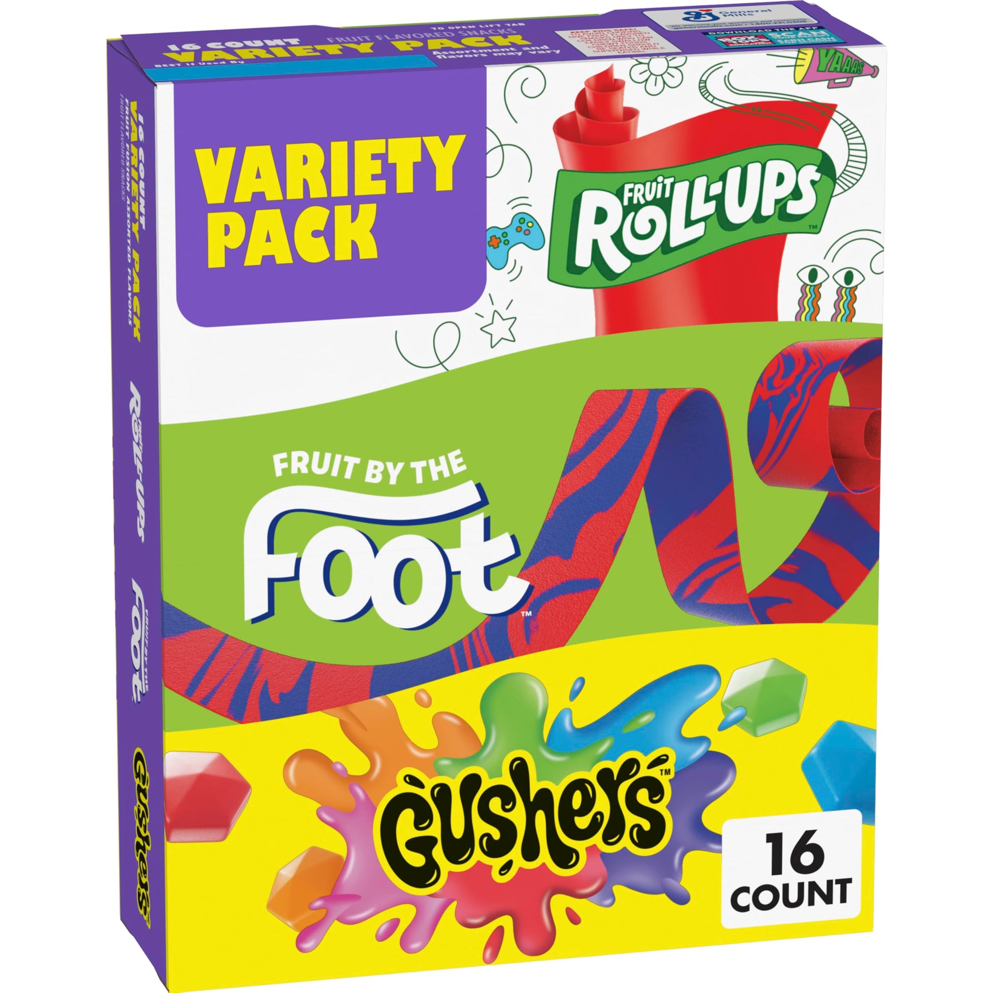 Fruit Roll-Ups, Fruit by the Foot, Gushers, Flavored Snacks Variety Pack, Gluten Free, 16 Ct, 10.2 oz - Collins Global Snack Store