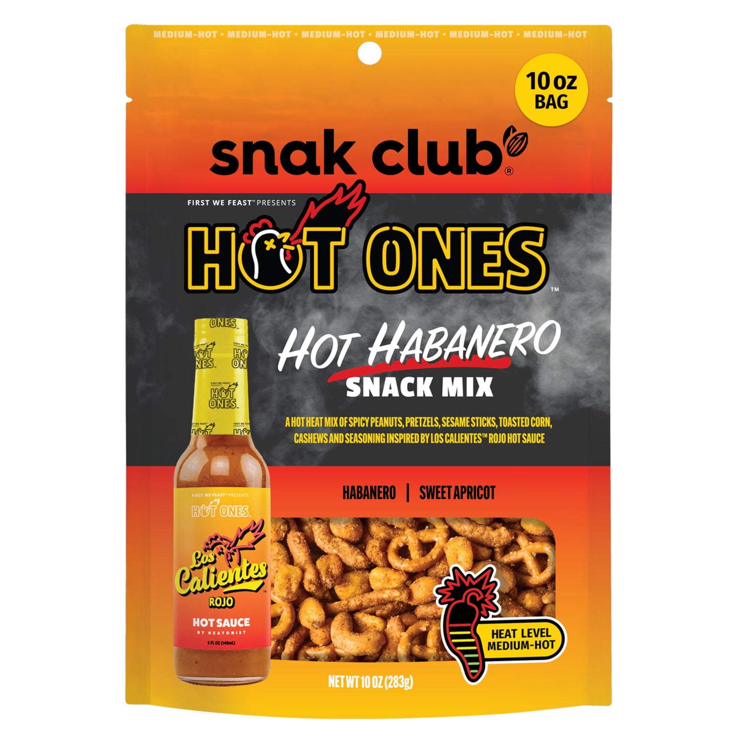 Trending Snak Club x Hot Ones Hot Habanero Snack Mix, Spicy Snacks with Peanuts, Pretzels, Sesame Sticks, Toasted Corn & Cashews, Inspired by Hot Ones Hot Sauce, 10 oz Bag