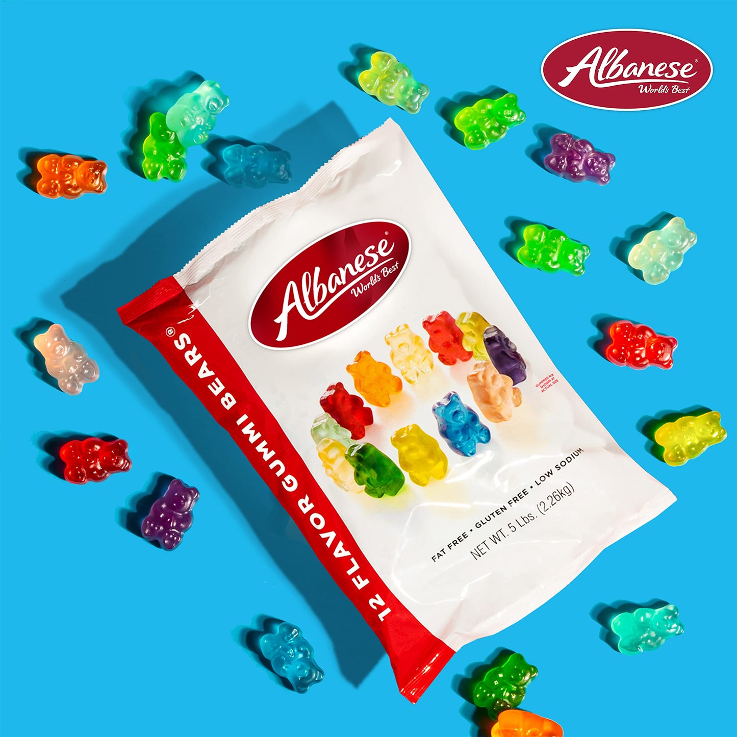 Albanese World's Best 12 Flavor Gummi Bears | 5lbs of Candy | 12 Unique Flavors, Gluten Free, Fat Free, Soft and Chewy Gummy | Cherry, Blue Raspberry, Mango and More | Great Snack for Travel and Kids - Collins Global Snack Store
