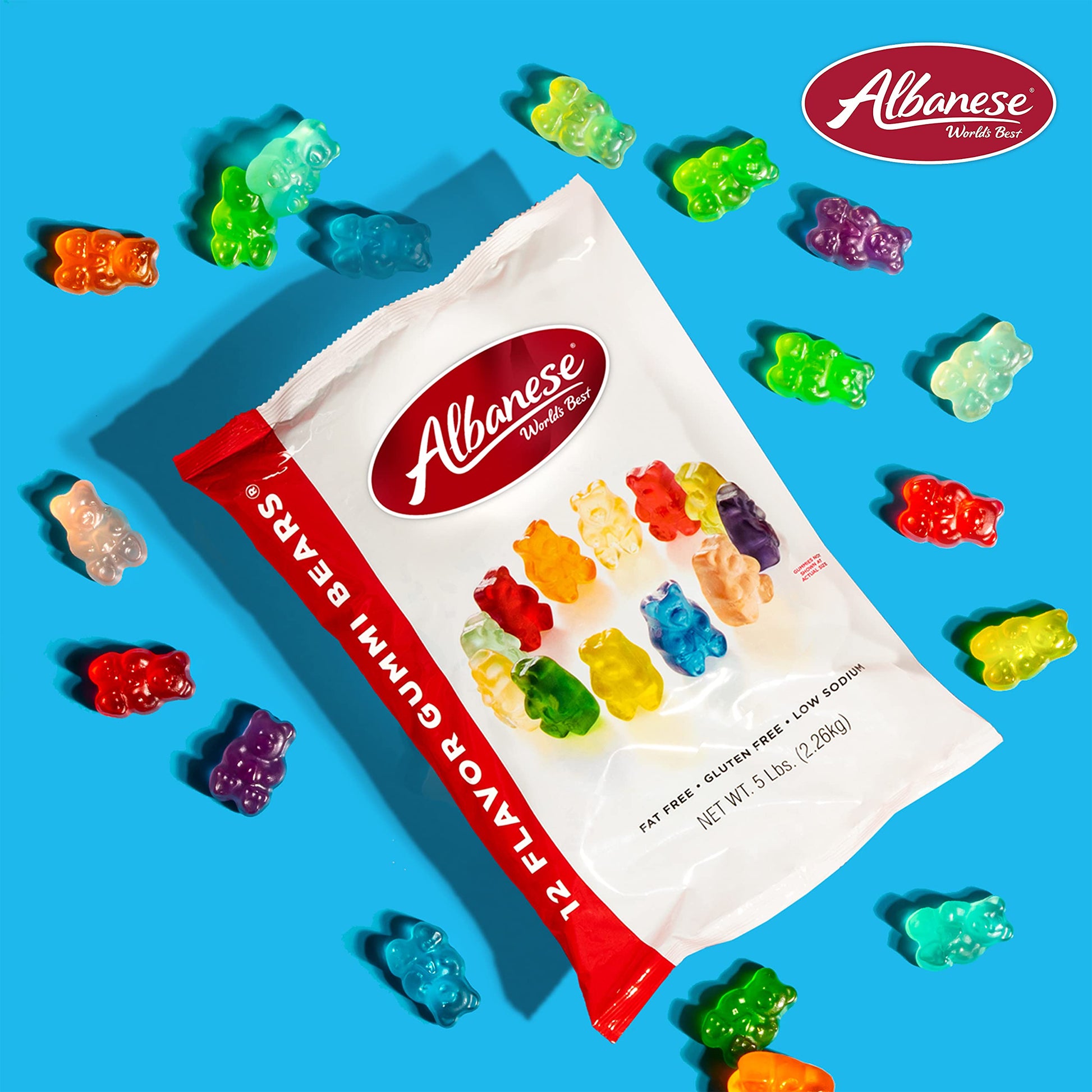 Albanese World's Best 12 Flavor Gummi Bears | 5lbs of Candy | 12 Unique Flavors, Gluten Free, Fat Free, Soft and Chewy Gummy | Cherry, Blue Raspberry, Mango and More | Great Snack for Travel and Kids - Collins Global Snack Store