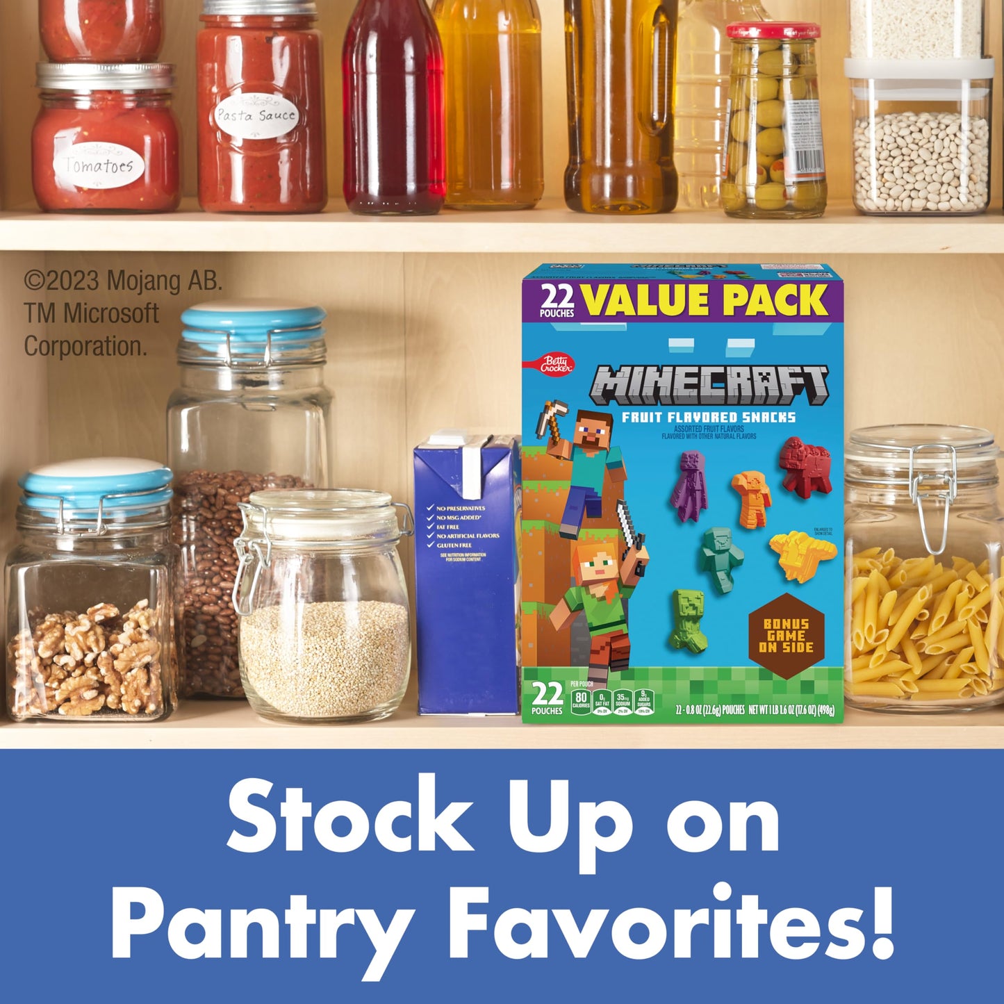 Betty Crocker Minecraft Fruit Flavored Kids Snacks, Fat Free and Gluten Free Snack, 8 oz (10 Pouches) - Collins Global Snack Store