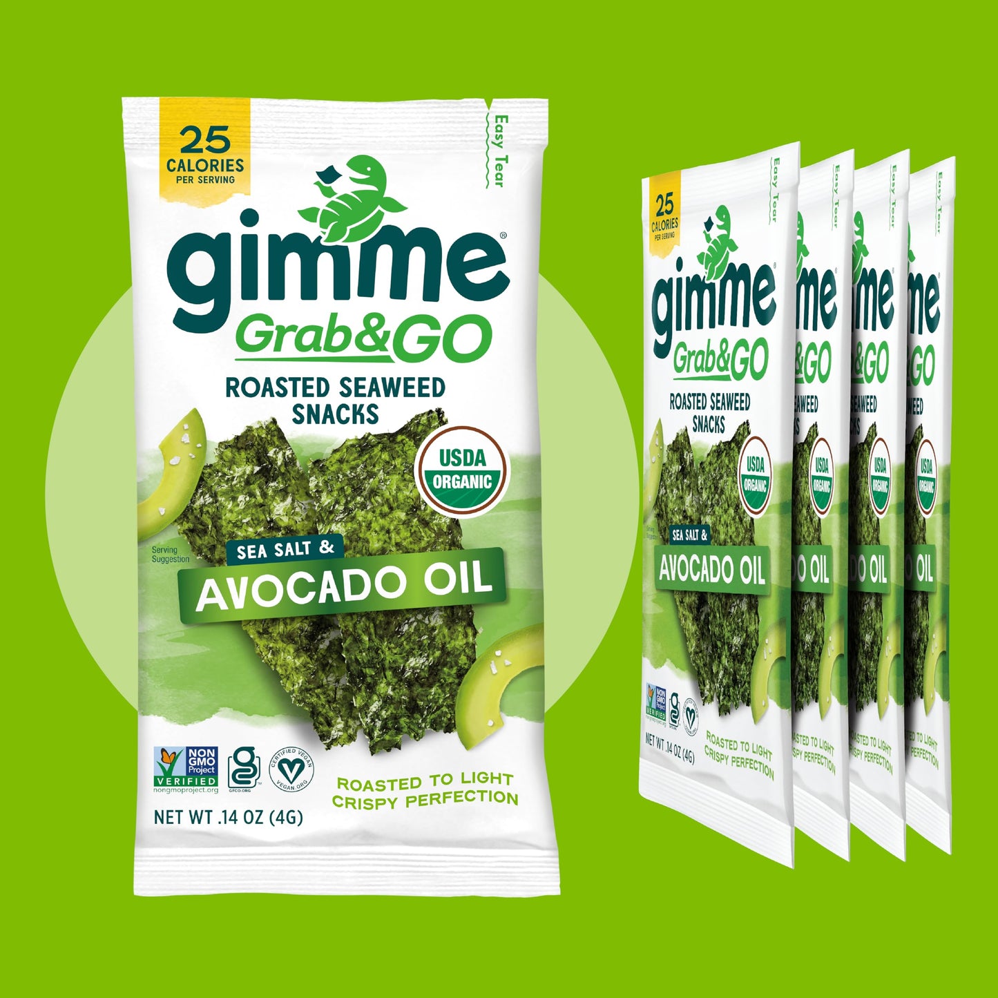 Gimme Seaweed Grab & Go Organic Premium Roasted Seaweed Snacks, Sea Salt & Avocado Oil, 5 Count Trayless, Keto, Vegan, Gluten-Free, Source of Omega3s, Healthy On-The-Go Snack for Kids & Adults - Collins Global Snack Store