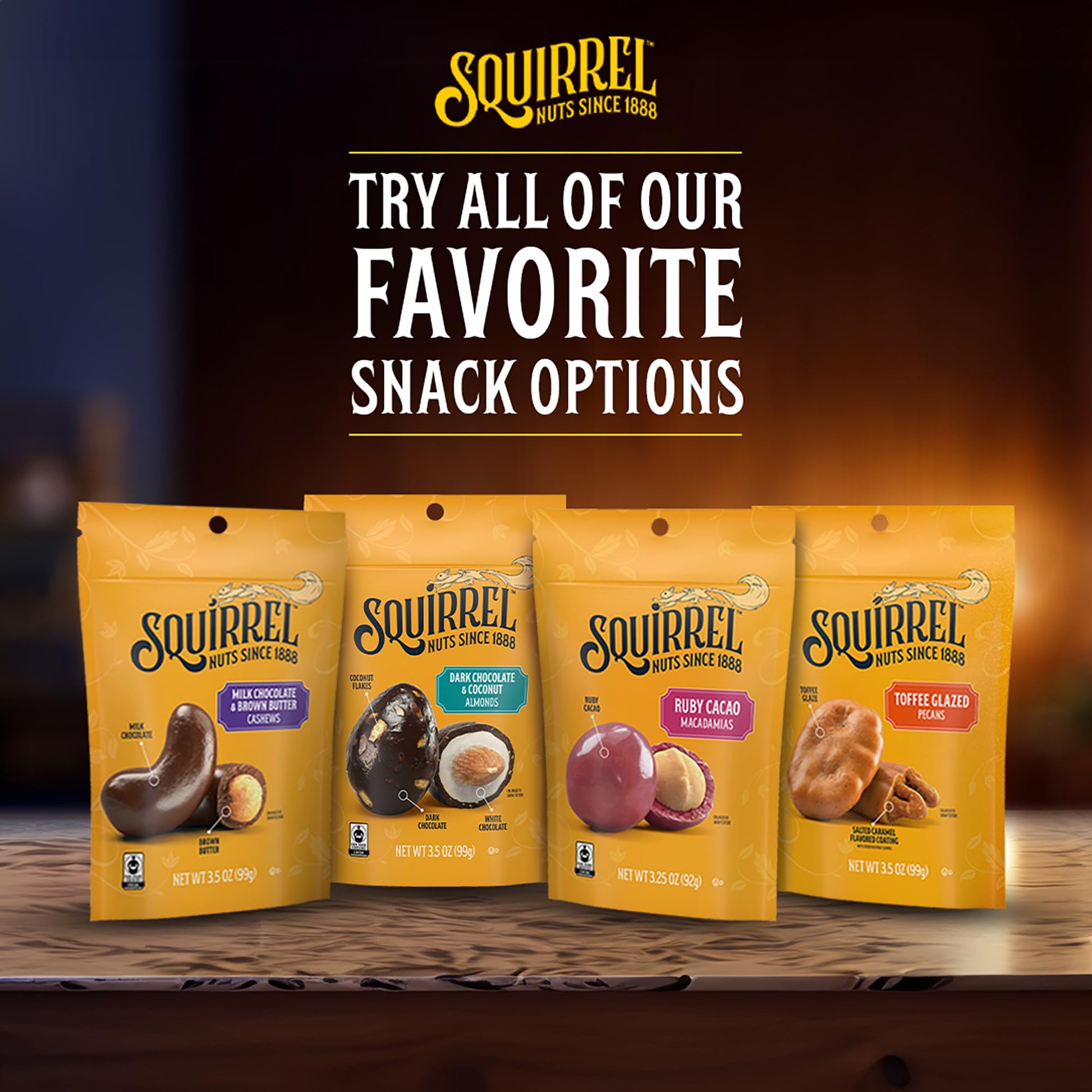 Squirrel Brand Sweet Brown Butter Cashews, 3.5 Ounces Resealable Bag, Gluten Free, Vegetarian - Collins Global Snack Store