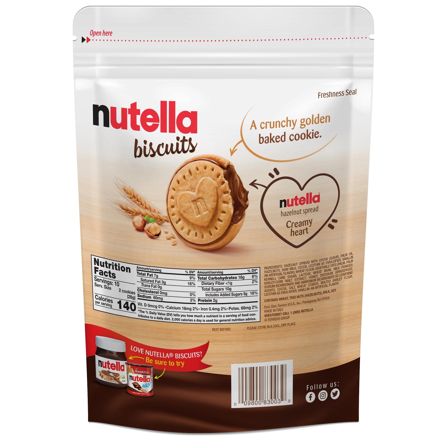 Nutella Biscuits, 20 Count Cookies, Hazelnut Spread with Cocoa, Kids Snacks, 9.7 oz - Collins Global Snack Store