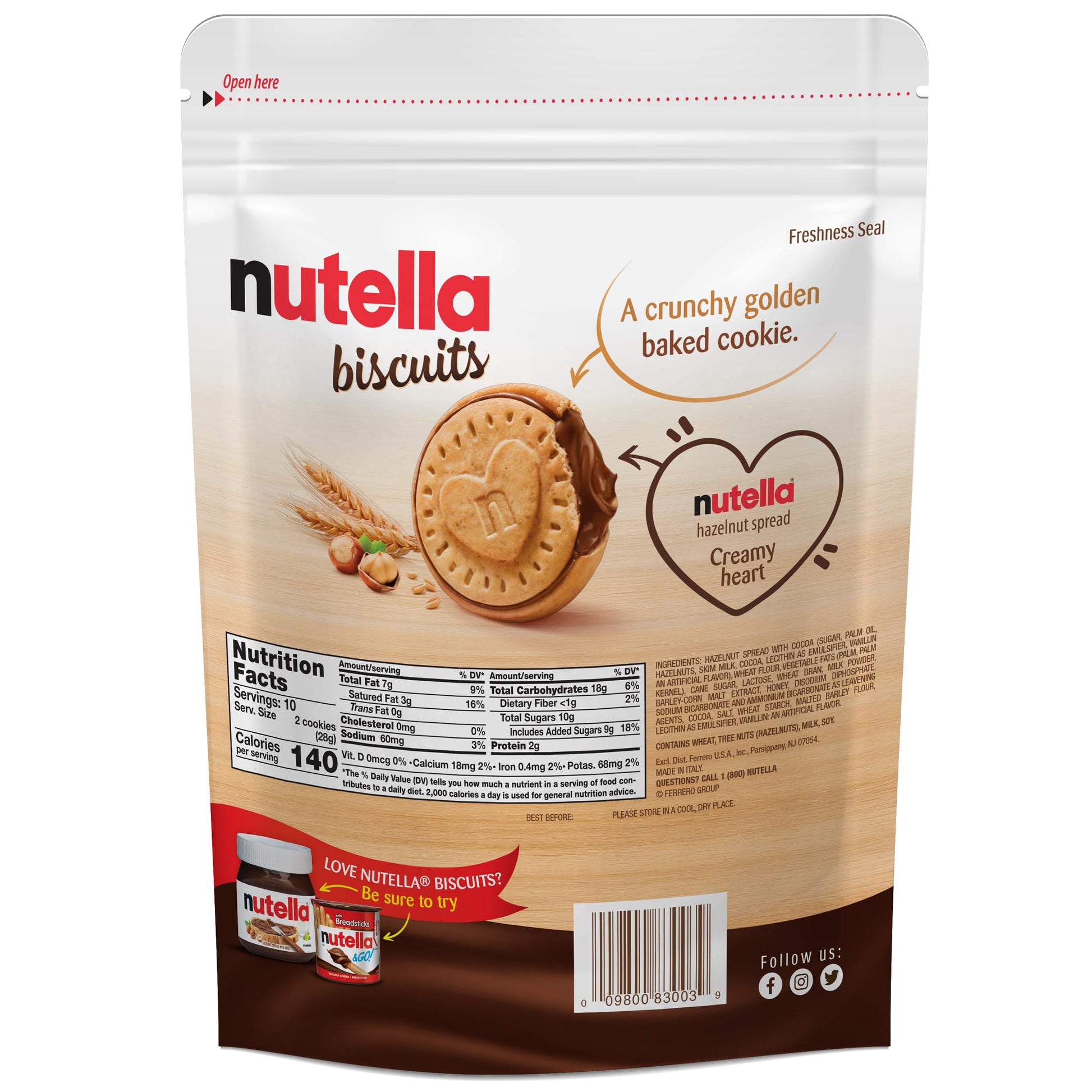 Nutella Biscuits, 20 Count Cookies, Hazelnut Spread with Cocoa, Kids Snacks, 9.7 oz - Collins Global Snack Store