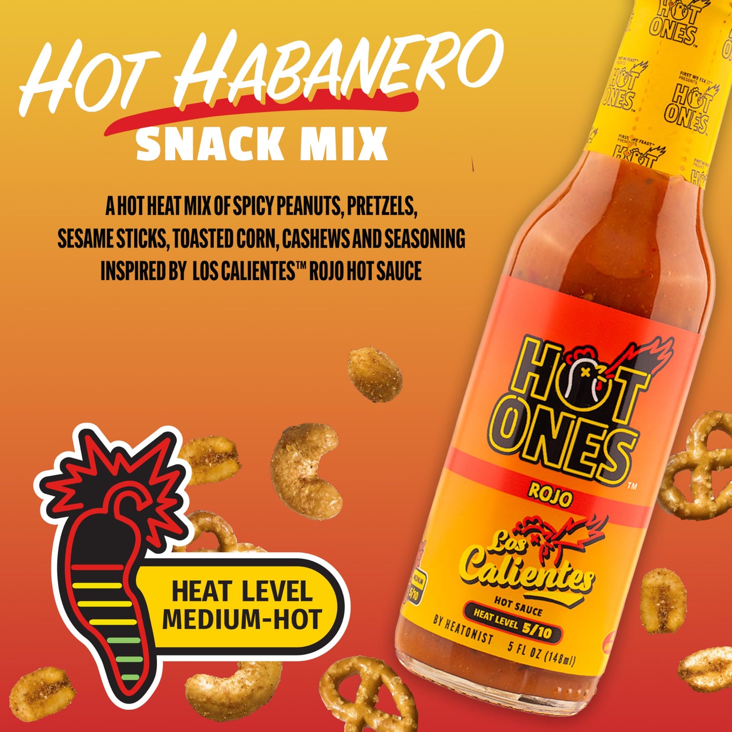 Trending Snak Club x Hot Ones Hot Habanero Snack Mix, Spicy Snacks with Peanuts, Pretzels, Sesame Sticks, Toasted Corn & Cashews, Inspired by Hot Ones Hot Sauce, 10 oz Bag