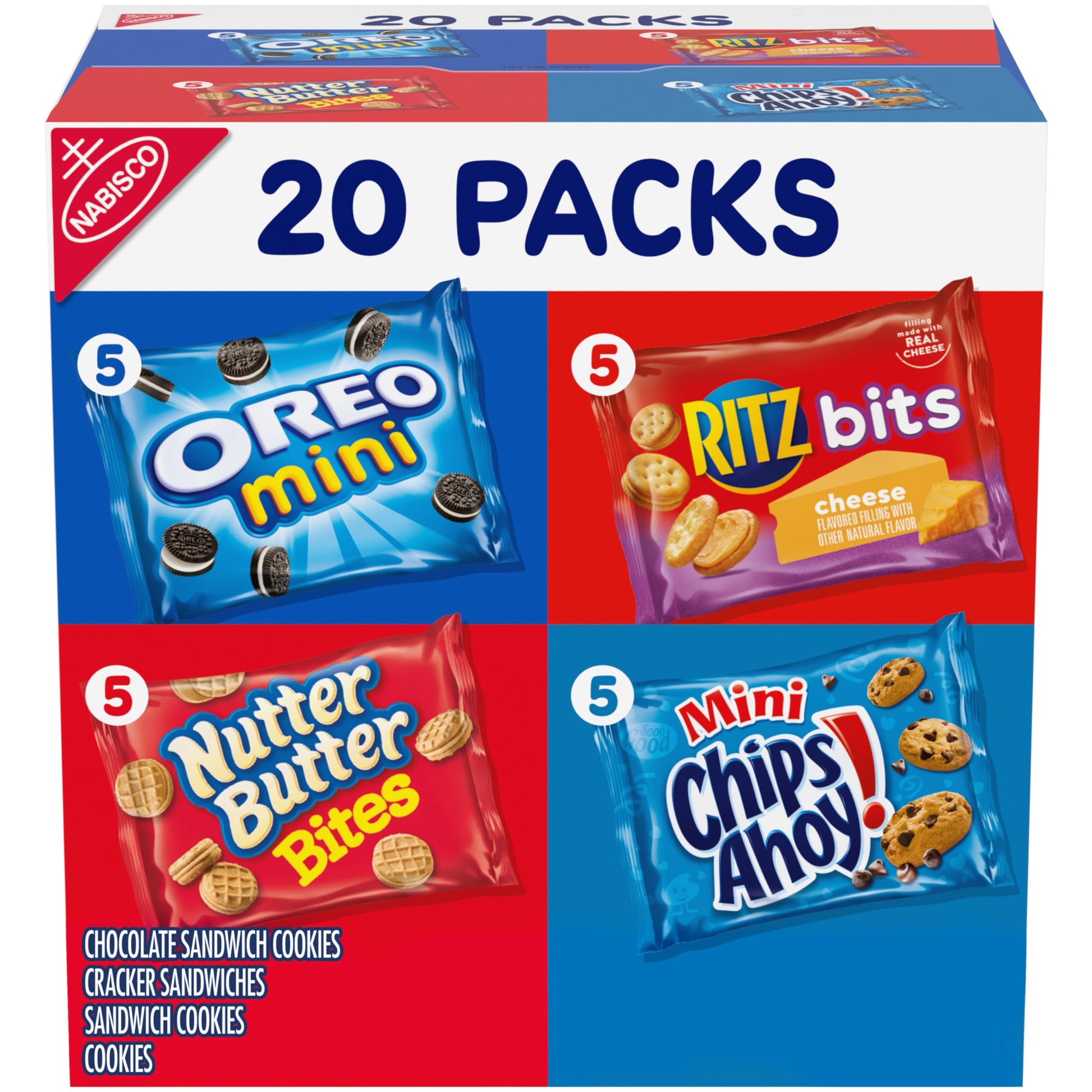 Nabisco Classic Mix Variety Pack, OREO Mini, CHIPS AHOY! Mini, Nutter Butter Bites, RITZ Bits Cheese, School Snacks, 20 - 1 oz Snack Packs - Collins Global Snack Store