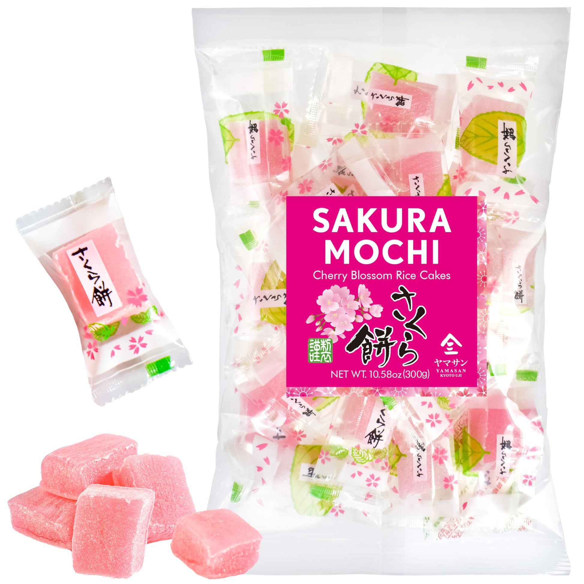 YAMASAN KYOTO UJI Japanese Sakura Mochi Candies, Real Traditional Cherry blossom Rice Cakes, 300g/10.58oz, Japanese Snacks, Japanese Candy, Individually Wrapped - Collins Global Snack Store