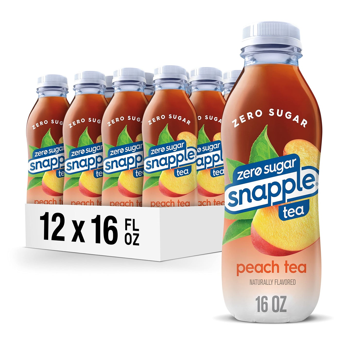 Snapple Zero Sugar Peach Tea, 16 fl oz recycled plastic bottle (Pack of 12) - Collins Global Snack Store