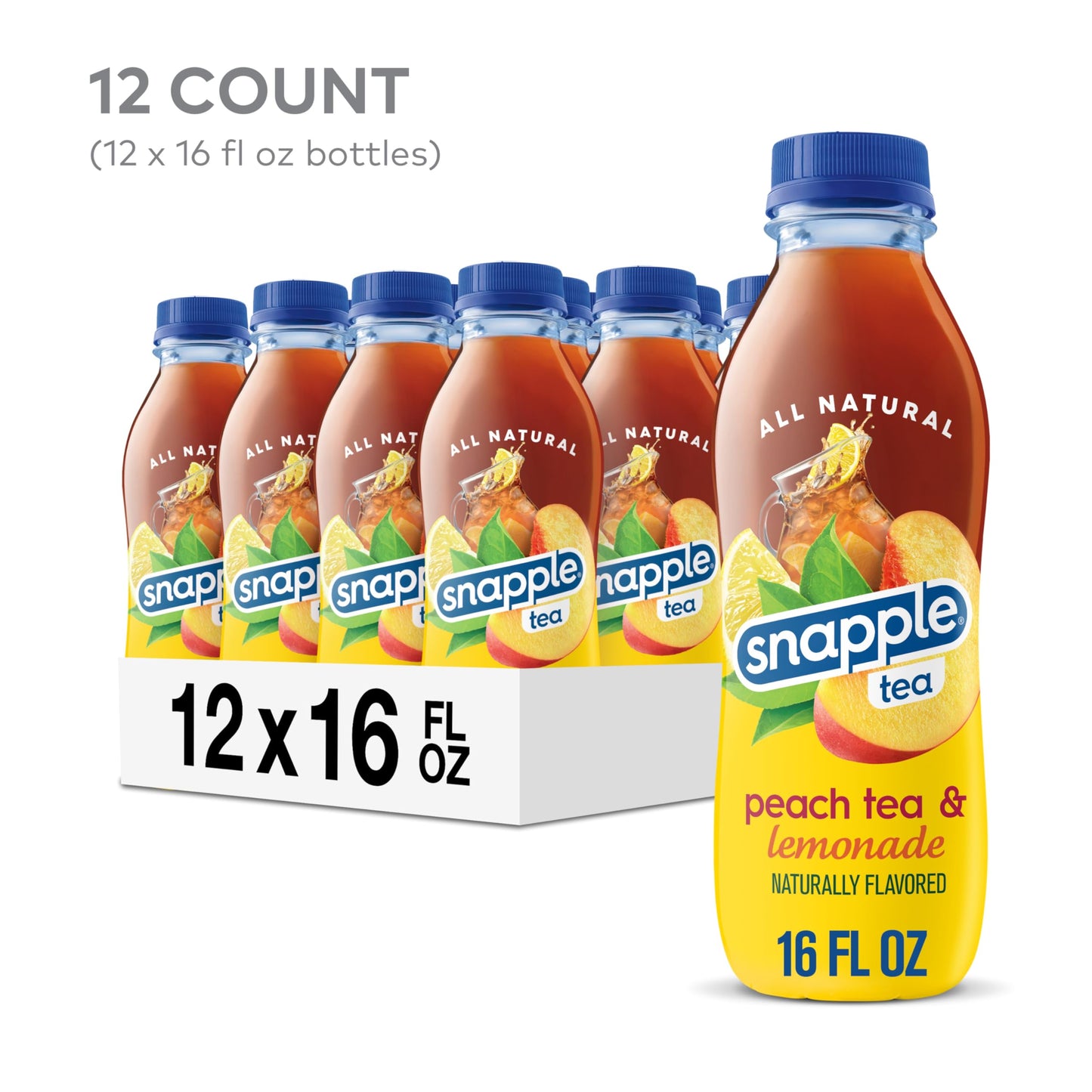 Snapple Zero Sugar Peach Tea, 16 fl oz recycled plastic bottle (Pack of 12) - Collins Global Snack Store