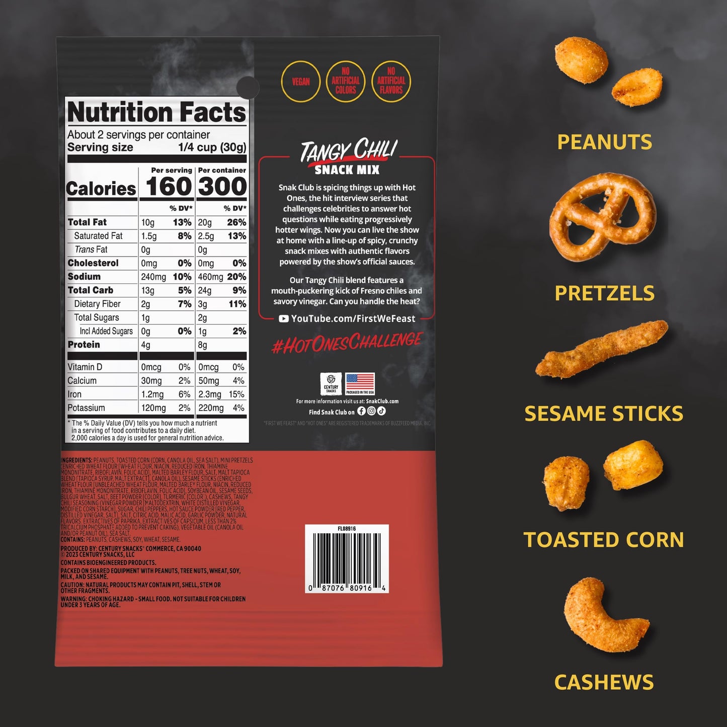 Trending Snak Club x Hot Ones Hot Habanero Snack Mix, Spicy Snacks with Peanuts, Pretzels, Sesame Sticks, Toasted Corn & Cashews, Inspired by Hot Ones Hot Sauce, 10 oz Bag