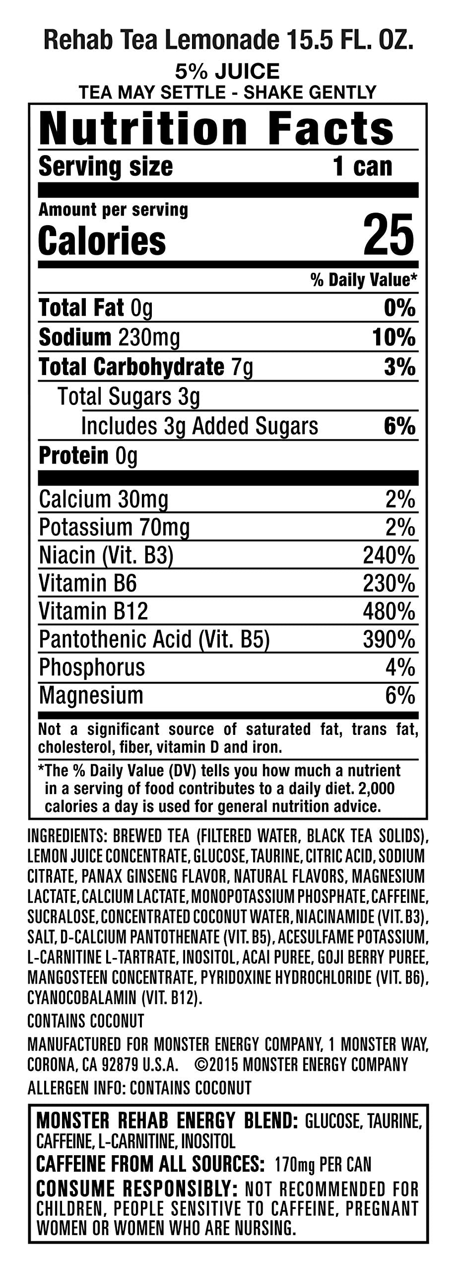 Monster Rehab Peach Tea + Energy, Energy Iced Tea, 15.5 Ounce (Pack of 24) - Collins Global Snack Store