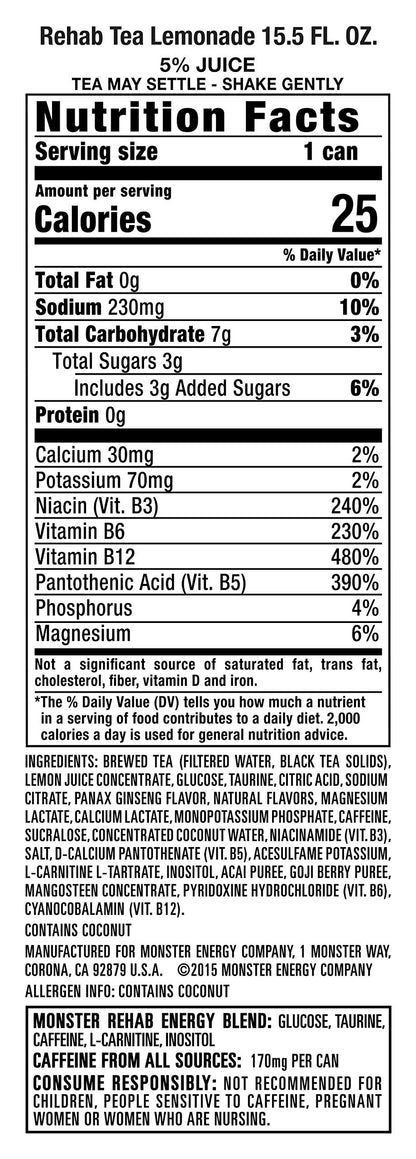 Monster Rehab Peach Tea + Energy, Energy Iced Tea, 15.5 Ounce (Pack of 24) - Collins Global Snack Store