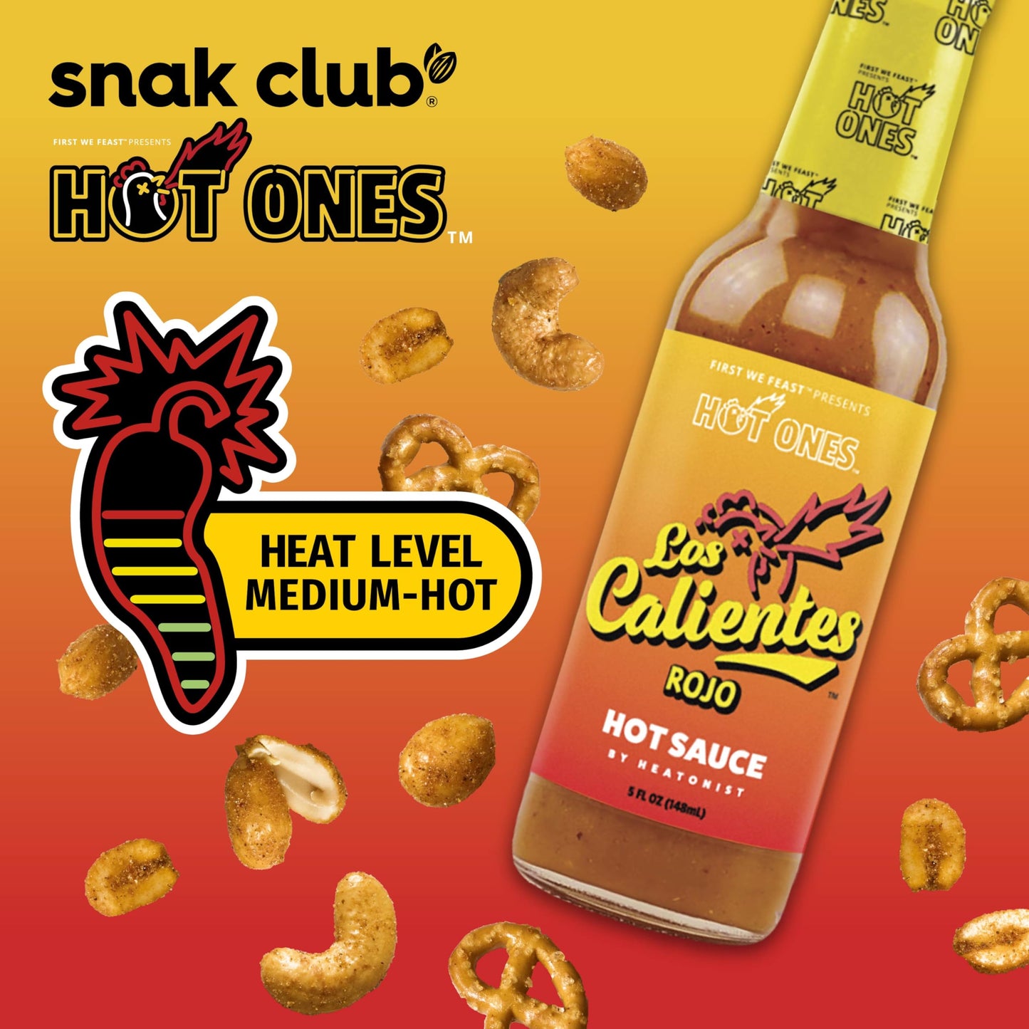 Trending Snak Club x Hot Ones Hot Habanero Snack Mix, Spicy Snacks with Peanuts, Pretzels, Sesame Sticks, Toasted Corn & Cashews, Inspired by Hot Ones Hot Sauce, 10 oz Bag