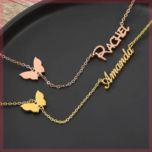 Custom Name Necklace With Heart &amp; Butterfly – Personalized Gift
