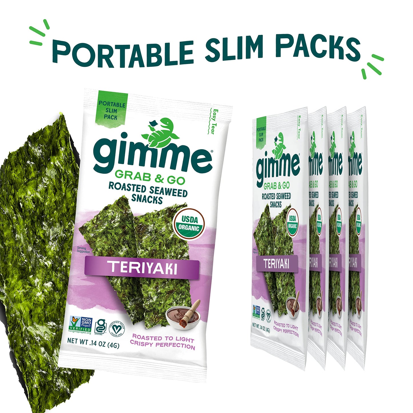 Gimme Seaweed Grab & Go Organic Premium Roasted Seaweed Snacks, Sea Salt & Avocado Oil, 5 Count Trayless, Keto, Vegan, Gluten-Free, Source of Omega3s, Healthy On-The-Go Snack for Kids & Adults - Collins Global Snack Store