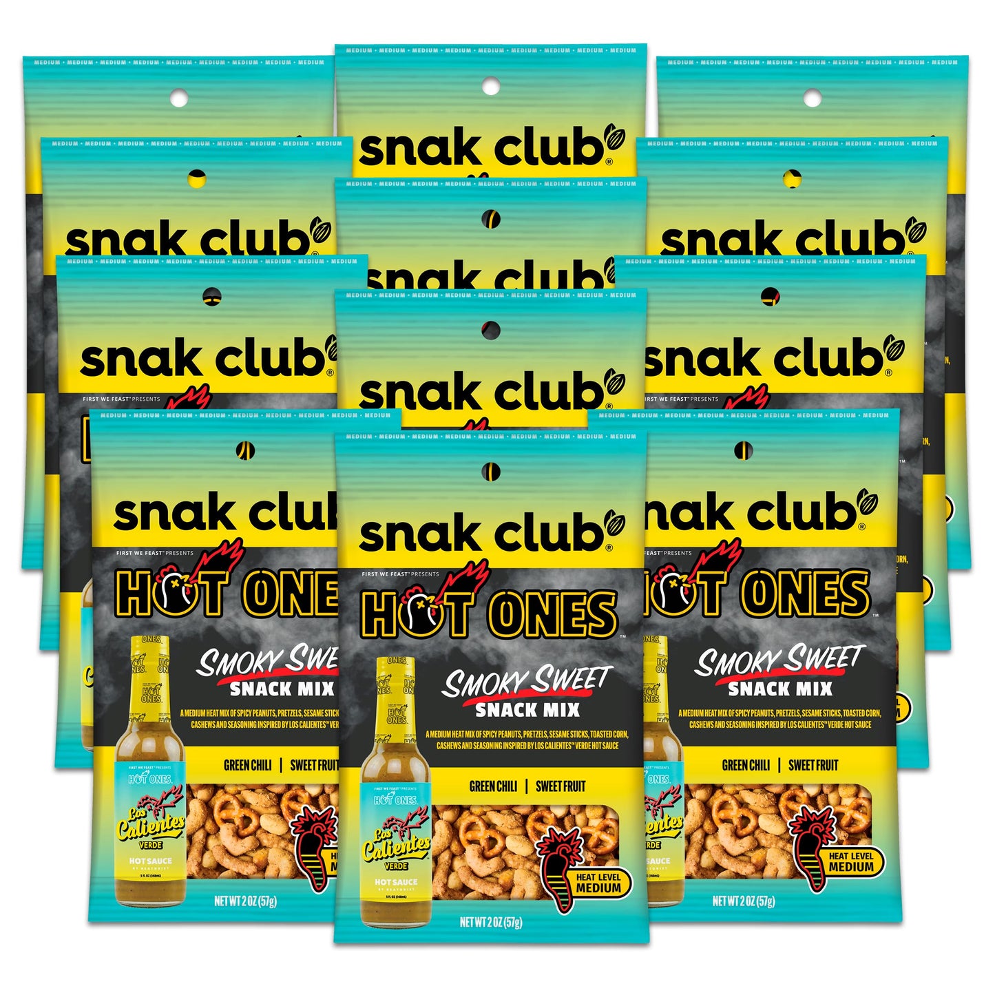 Trending Snak Club x Hot Ones Hot Habanero Snack Mix, Spicy Snacks with Peanuts, Pretzels, Sesame Sticks, Toasted Corn & Cashews, Inspired by Hot Ones Hot Sauce, 10 oz Bag