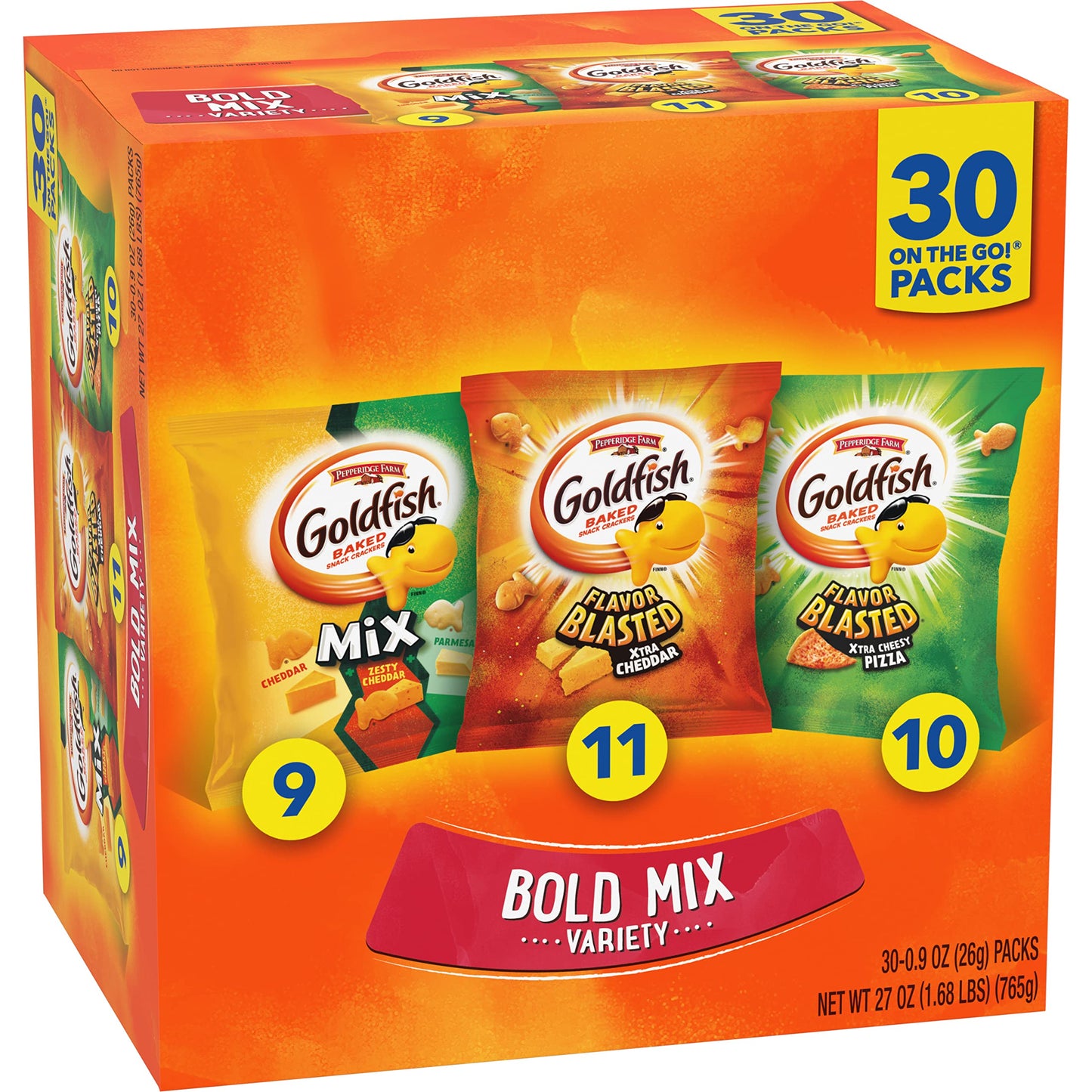 Goldfish Crackers Big Smiles Variety Pack with Cheddar, Colors, and Pretzels, Snack Packs, 30 Ct - Collins Global Snack Store